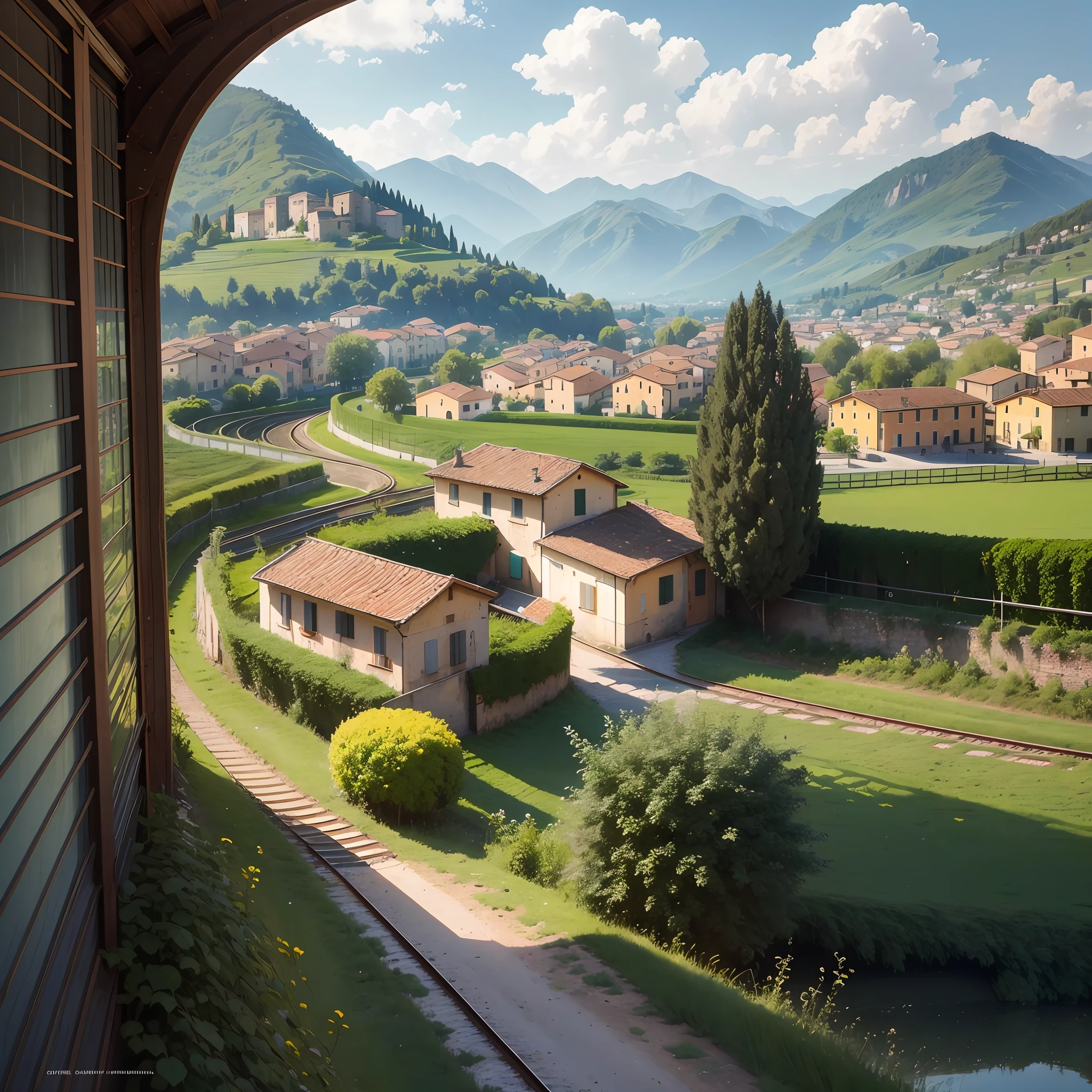Immersed in a bucolic landscape inside the train, you spot a charming Italian town that is fast approaching.