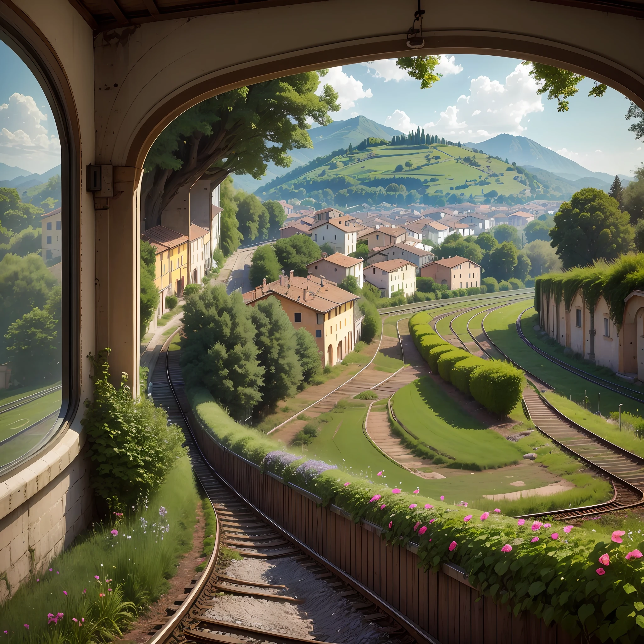 Immersed in a bucolic landscape inside the train, you spot a charming Italian town that is fast approaching.