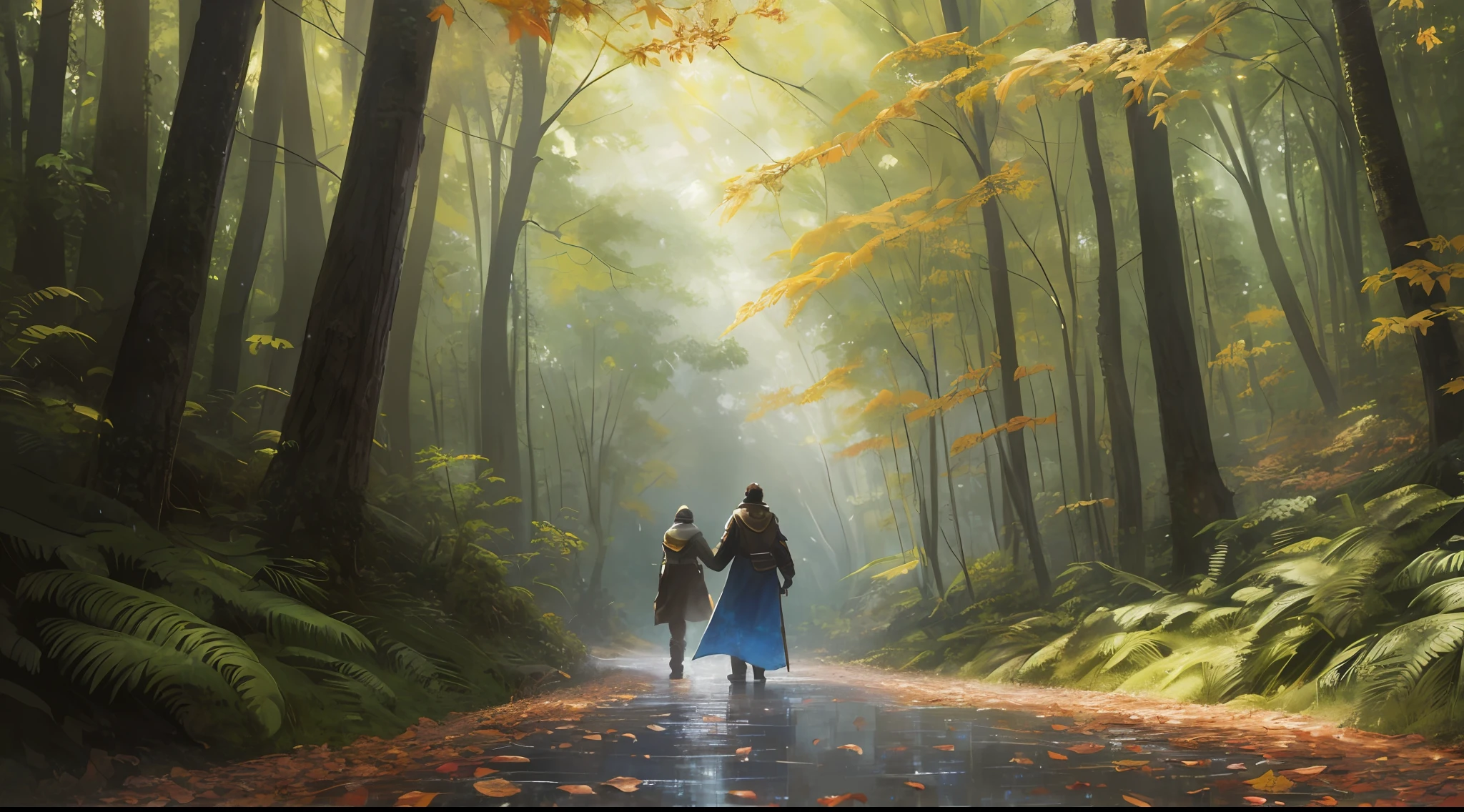 masterpiece, best quality, Yellow Leaf Alley, winding path, bottom view((well-detailed forest)), (extremely detailed 8k CG wallpaper), professional majestic oil painting by Ed Blinky, Ateya Gailan, Studio Ghibli, Jeremy Mann, Greg Manchess, Antonio Moro, trend in ArtStation, trends in CGSociety, Intricate, High Detail, Sharp Focus, dramatic and photorealistic painting by Midjourney and Greg Rutkowski --auto --s2
