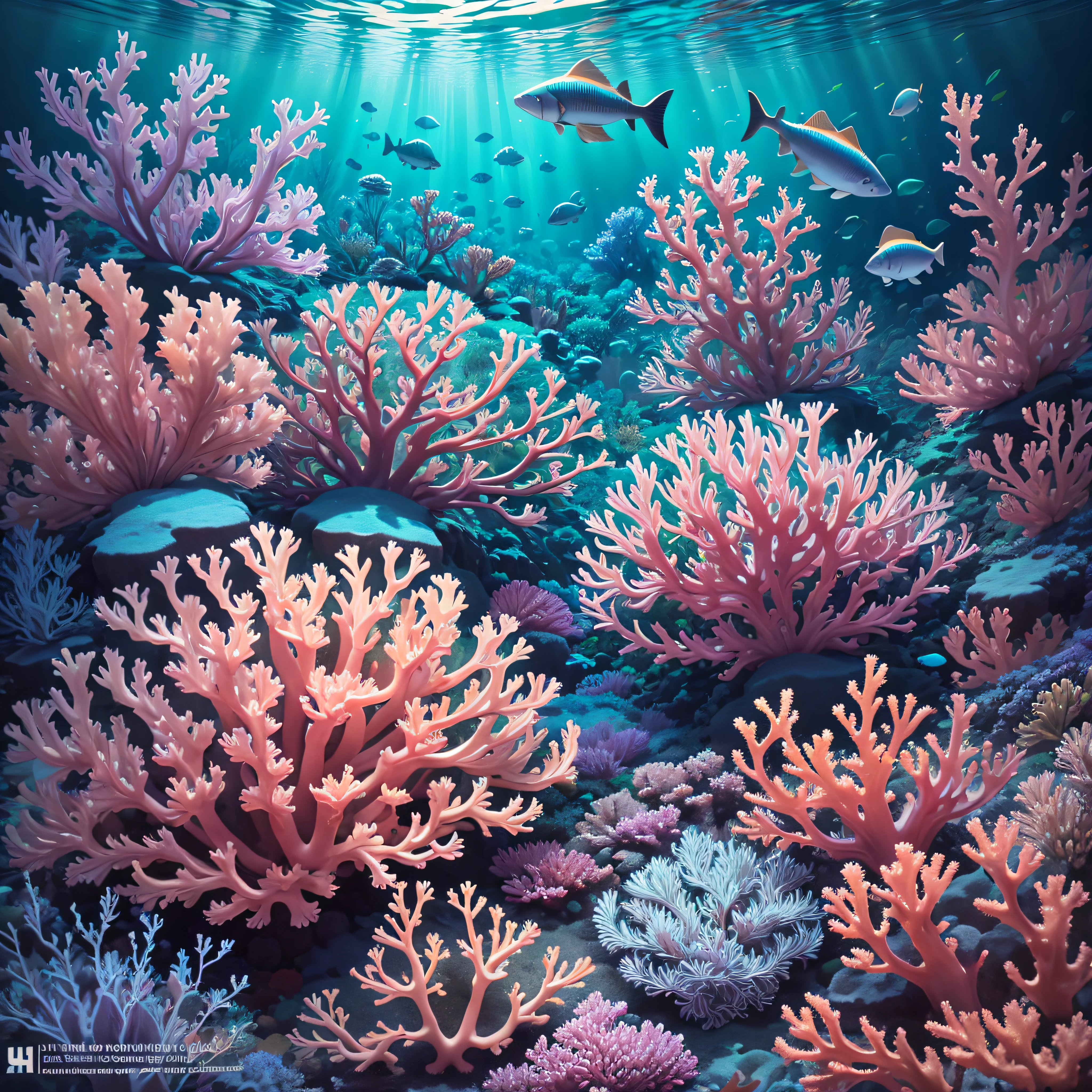 "Underwater Wonders": A crystal-clear, high-definition image of a coral reef teeming with colorful fish, intricate coral formations, and mesmerizing details of the underwater ecosystem, Surrealism, color field printing, high detail, UHD, 8k, anatomically correct, cinematic lighting 4d quality --auto --s2