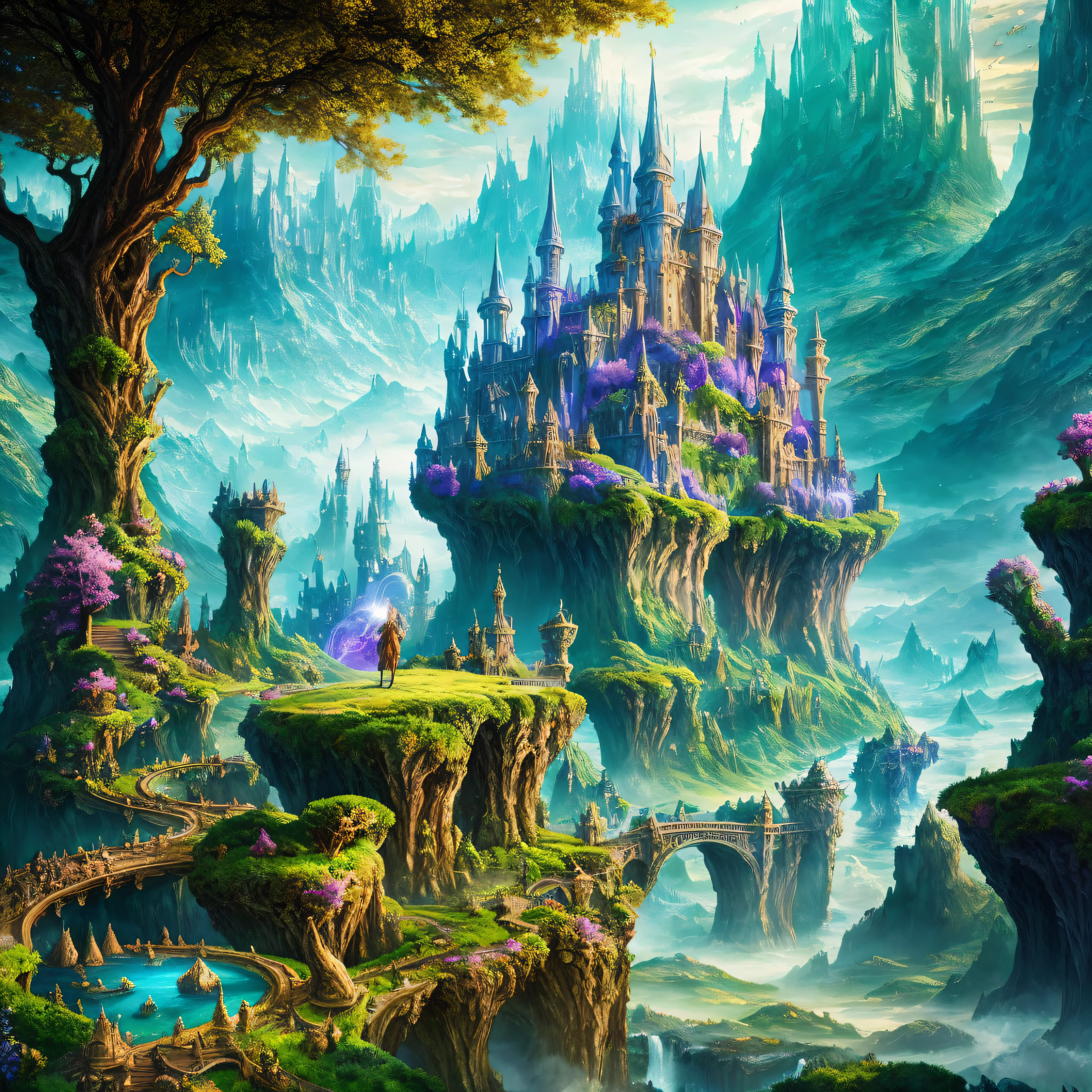 "Fantasy Realms": An immersive and highly detailed illustration of a fantasy realm, complete with mythical creatures, elaborate landscapes, and magical elements, inviting viewers to explore its intricacies, Surrealism, color field printing, high detail, UHD, 8k, anatomically correct, cinematic lighting 4d quality --auto --s2