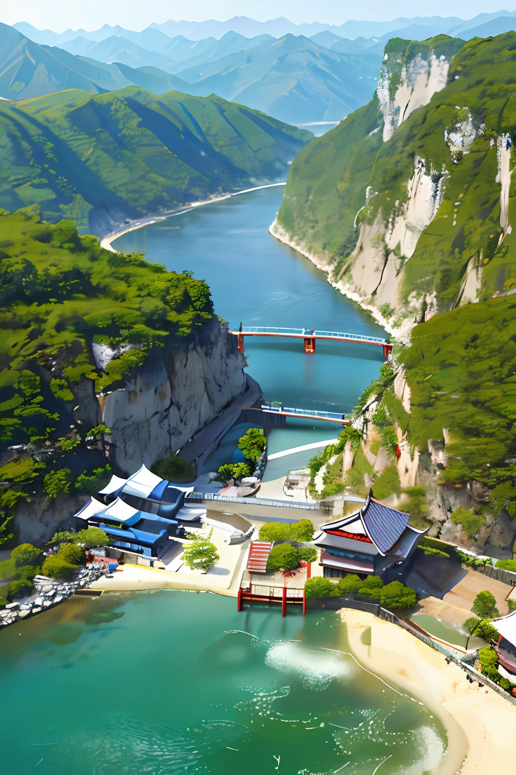 mdjrny-pprct,Chinese architecture, gardens, mountains and rivers, clouds, (high detailed:1.2)