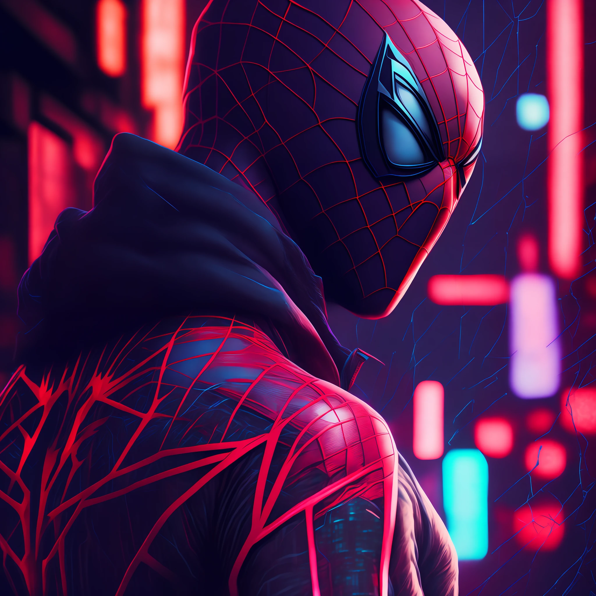 Spider-Man, cyberpunk, 8K.