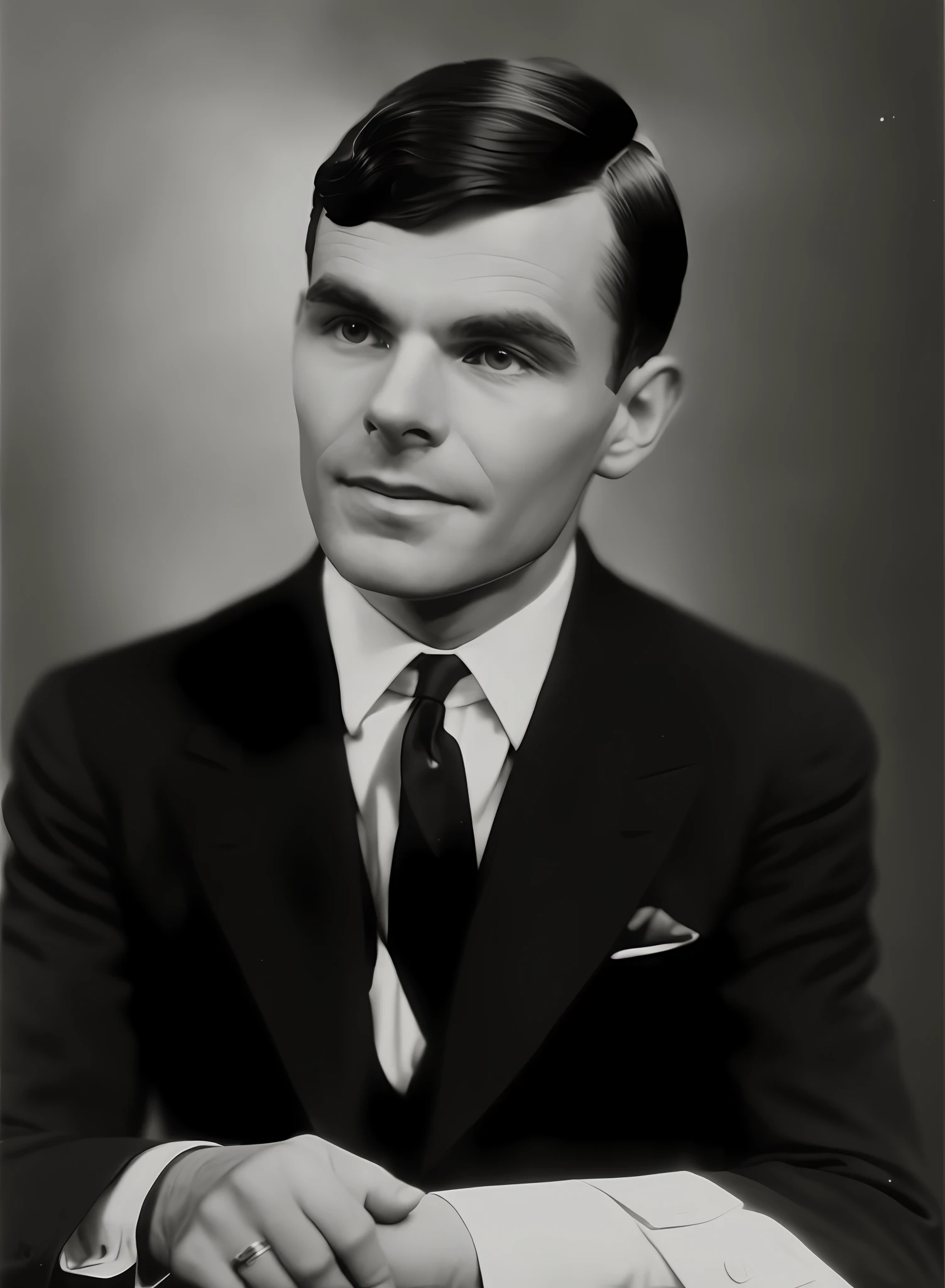 arafed black and white photo of a man in a suit and tie, portrait of alan turing, alan turing, inspired by Kurt Seligmann, by Everett Warner, inspired by John Bourne, handsome man, 1 9 2 0 s film actor, taken in the early 1920s, in the 1920s, early 20s