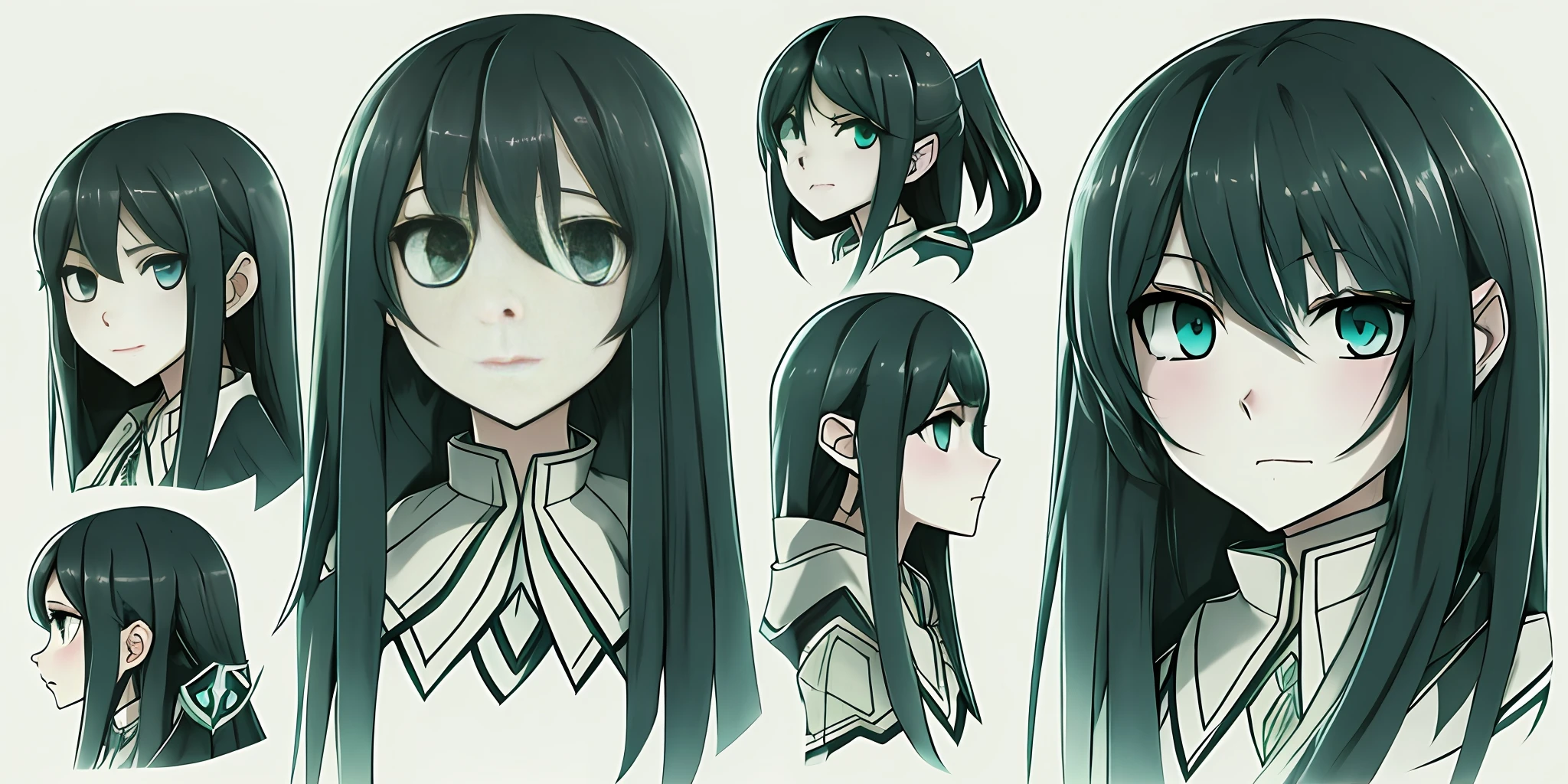 sketches of a 19 year old girl's head, long black hair, anime style, detailed blue eyes, high quality character design, character design art, children's art in artstation, highly detailed character design, cartoon concept art, character design, professional character design, character design concept art, colorful concept art design illustration,  character concept art, stylized character design, [ character design ]