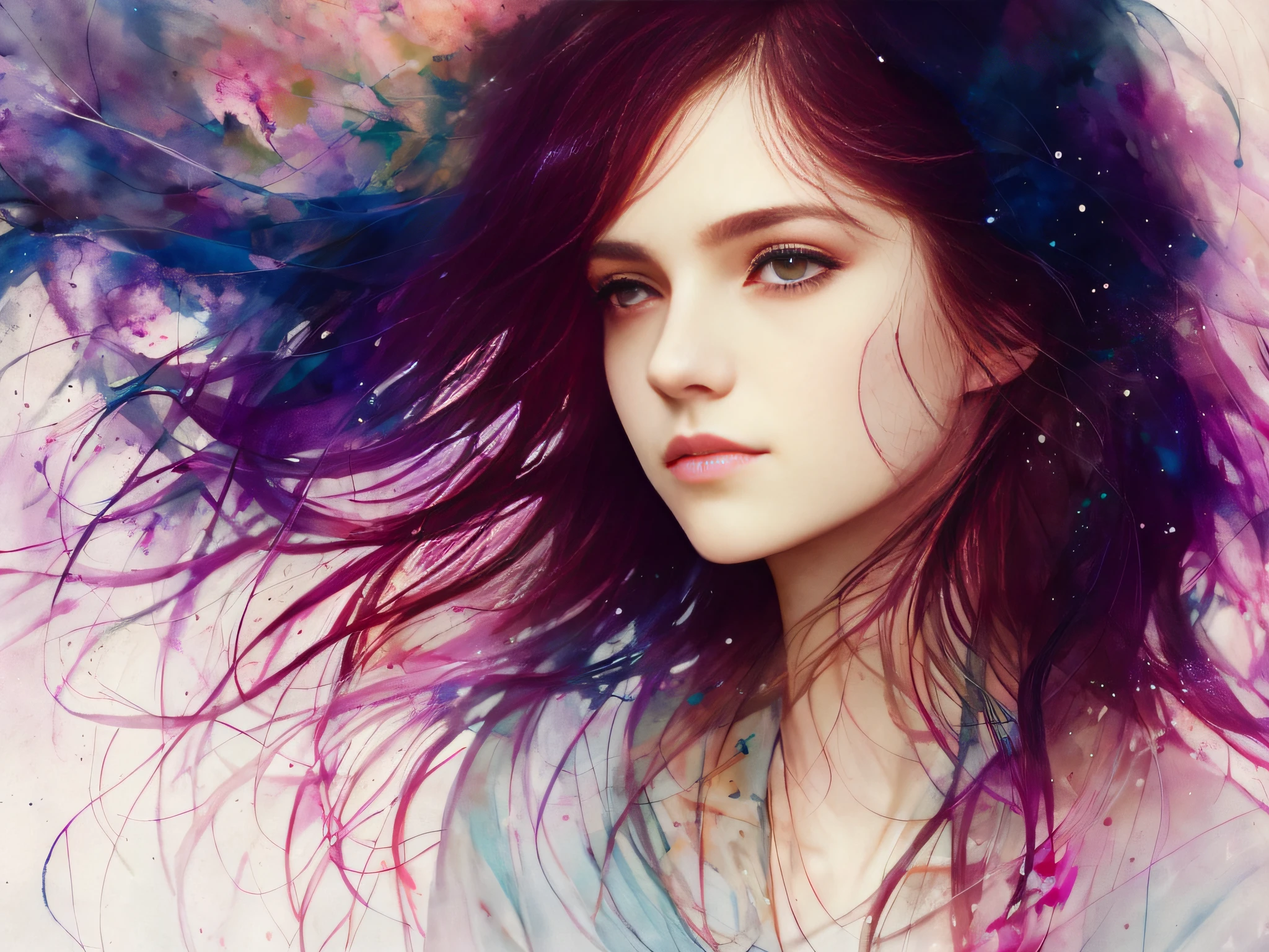 a woman by agnes cecile, luminous design, pastel colours, ink drips, autumn lights