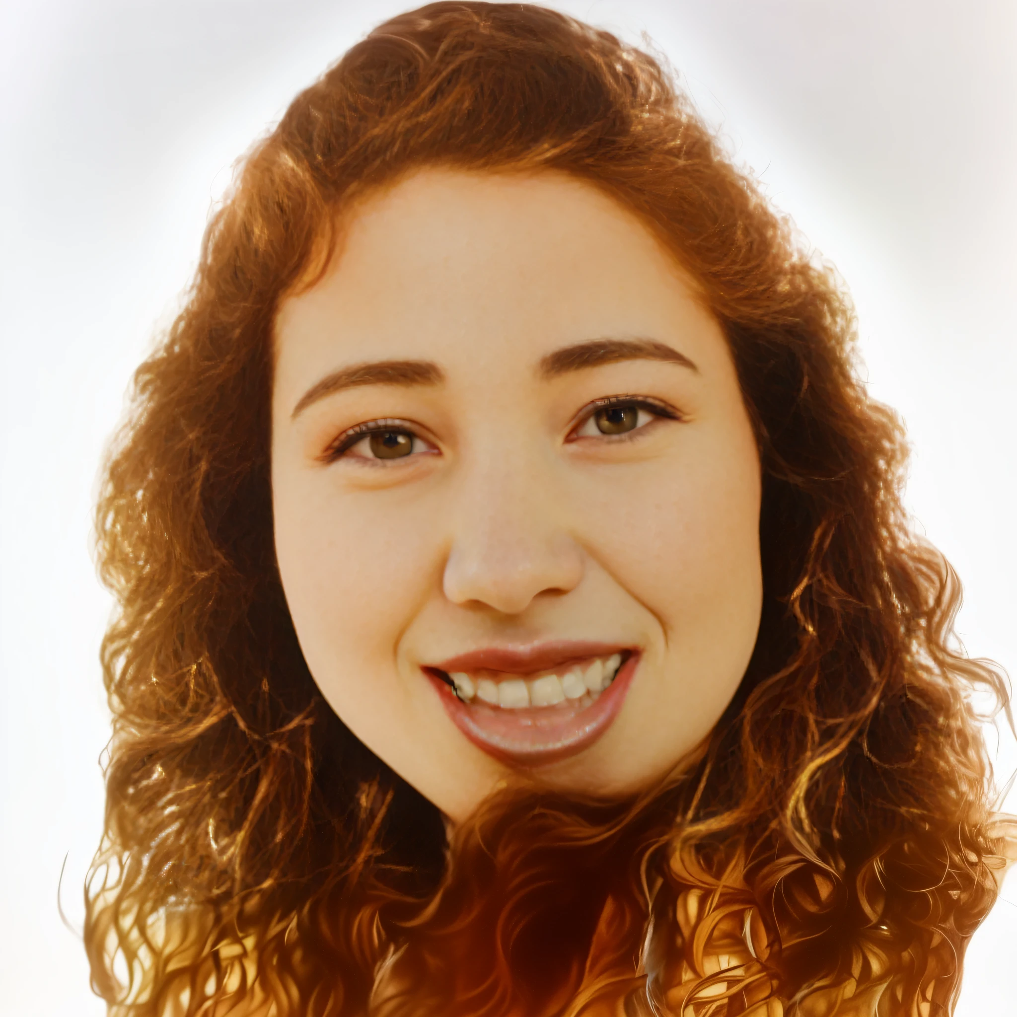 A closeup of a woman with wavy hair and ((brown)) and a smile, digital cartoon painting, realistic art style, digital art portrait, realistic portrait, stylized portrait, stylized digital illustration, realistic digital illustration, realistic studio portrait, digital illustration portrait, realistic detailed face portrait, realistic portrait portrait, digital painting #1 of all time, #1 Digital Painting of All Time