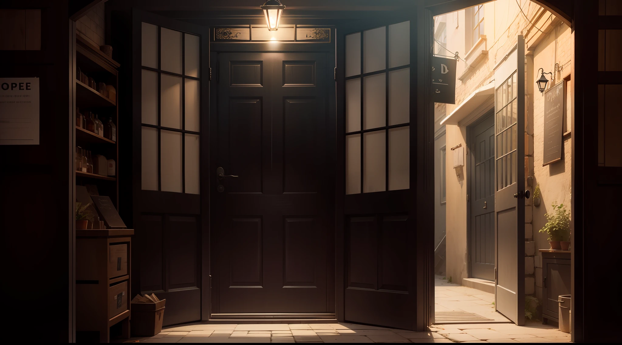 open door of a dark shop