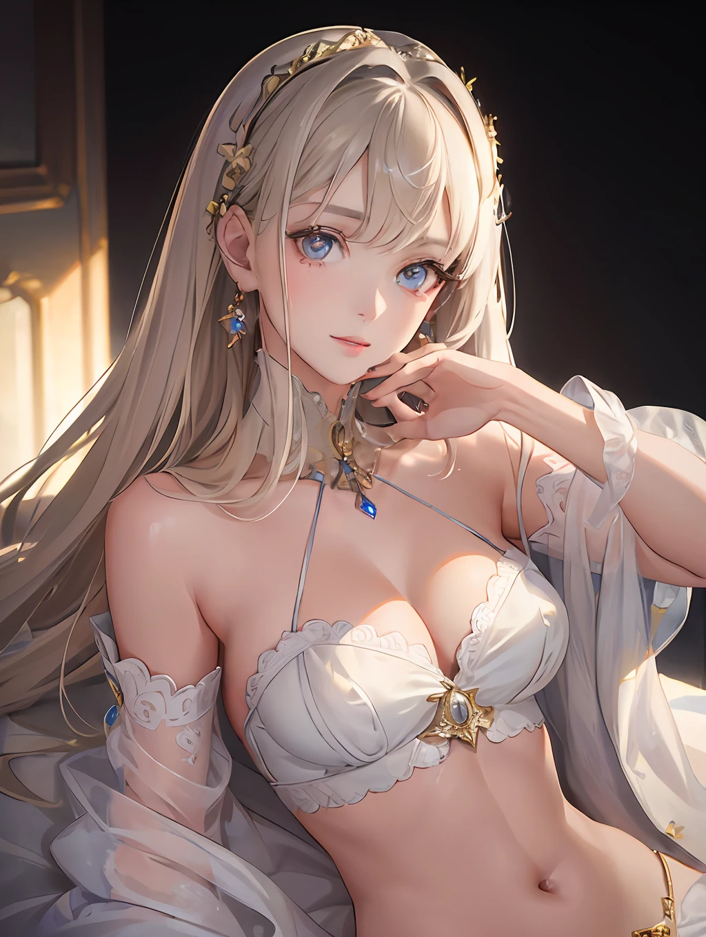 (photorealistic:1.4), (masterpiece, sidelighting, finely detailed beautiful eyes: 1.2), masterpiece*portrait, realistic, 3d face, glowing eyes, shiny hair, lustrous skin, solo, embarassed, (midriff),