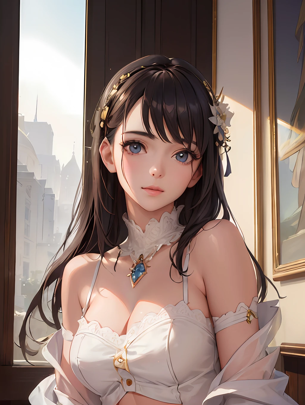 (photorealistic:1.4), (masterpiece, sidelighting, finely detailed beautiful eyes: 1.2), masterpiece*portrait, realistic, 3d face, glowing eyes, shiny hair, lustrous skin, solo, embarassed, (midriff),
