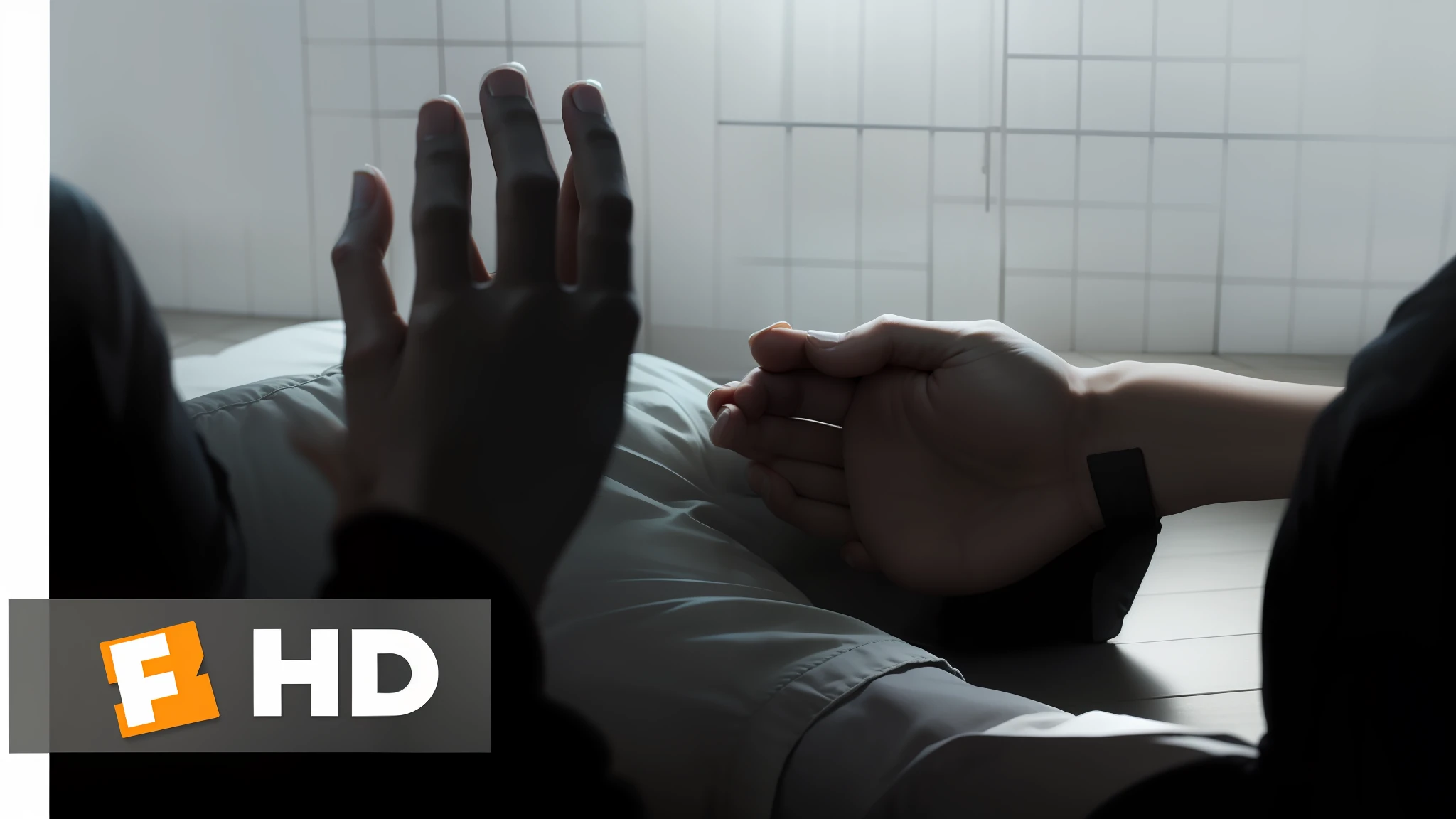 Recreate this image, a home lying on the ground and an arm showing him his hand with his 5 fingers --auto --s2