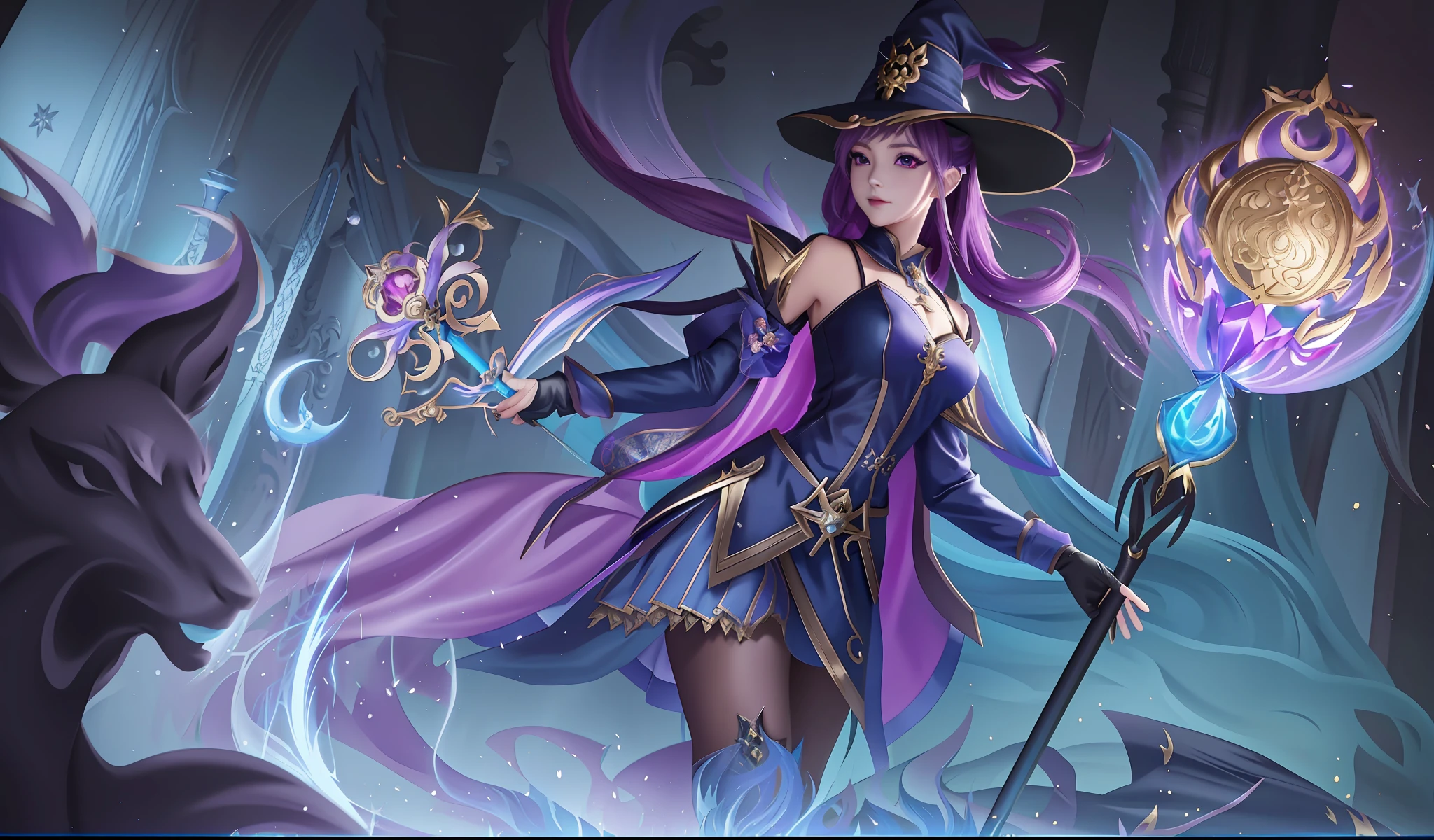 anime - style illustration of a woman dressed in a witch costume holding a magic wand, official splash art, extremely detailed artgerm, ! dream artgerm, arcane art style, artgerm lau, style artgerm, ig model | artgerm, character splash art, ashe, arcane jinx, beautiful celestial mage, sorceress