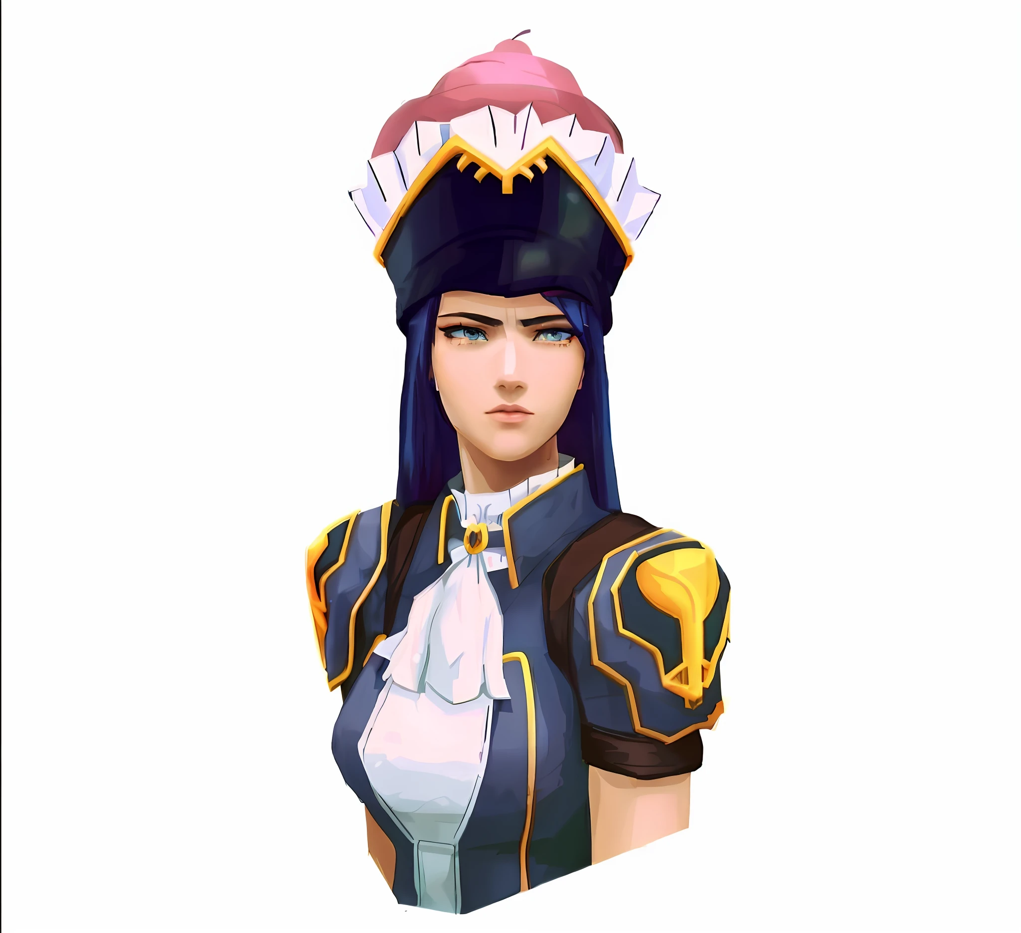 arafed image of a woman with blue hair wearing a League of Legends military hat,detailed character portrait,valkyrie style character, closeup of character art, portrait of a dnd character,darksynth character, chun-li portrait, inspired by Ju Lian, akali, overwatch, nico robin, sage (League of Legends)