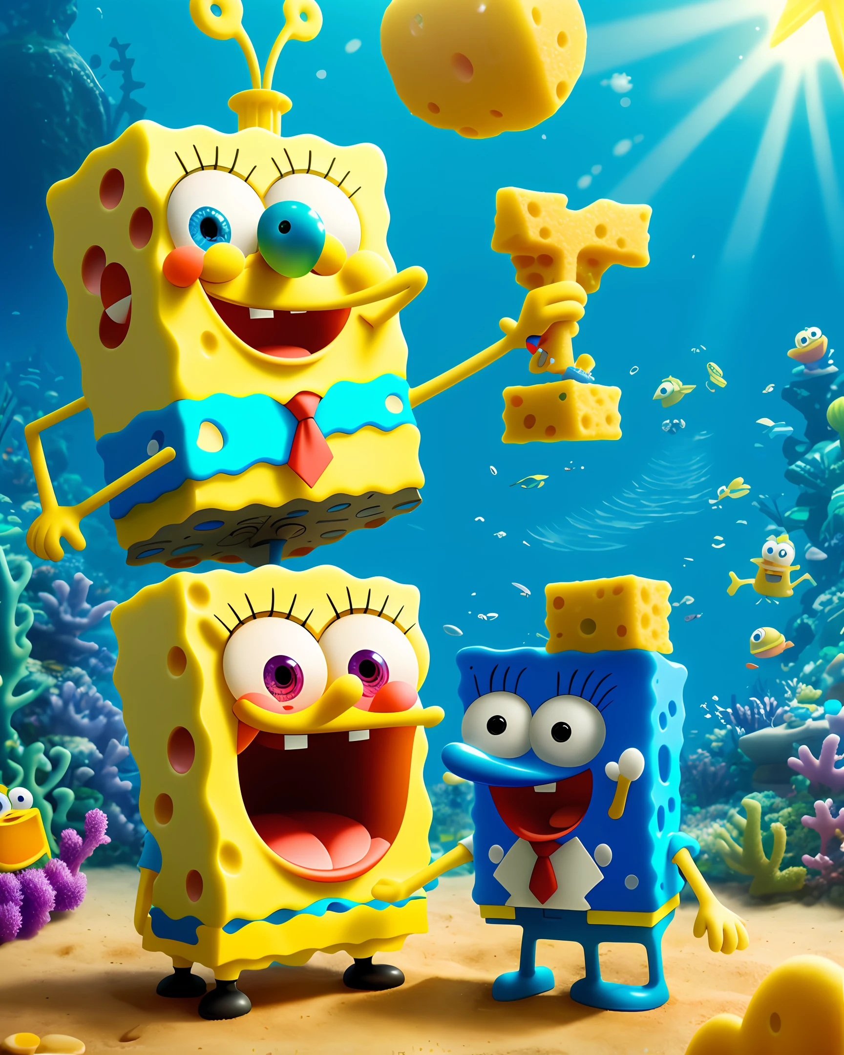 SpongeBob, realistic, talking to Jesus Christ,4k,3d
