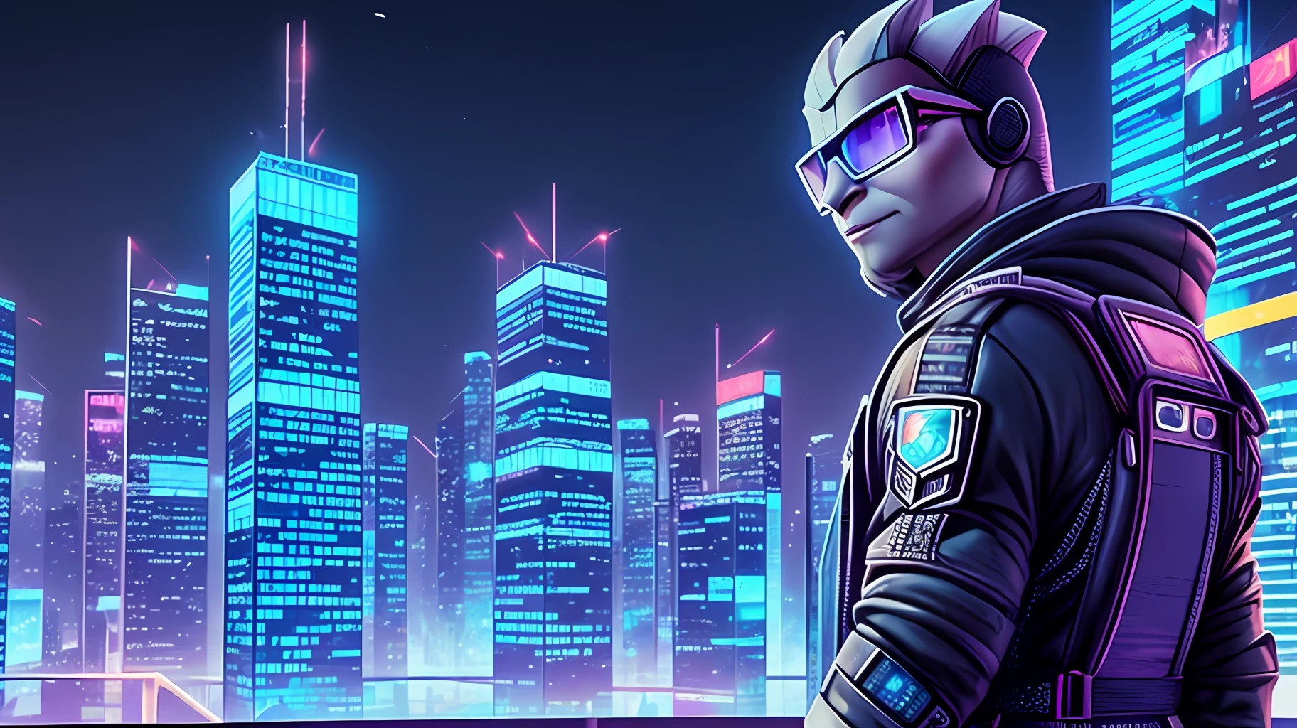 Cyberpunk, goat with glasses, night, futuristic, 4k, city in the background --auto --s2