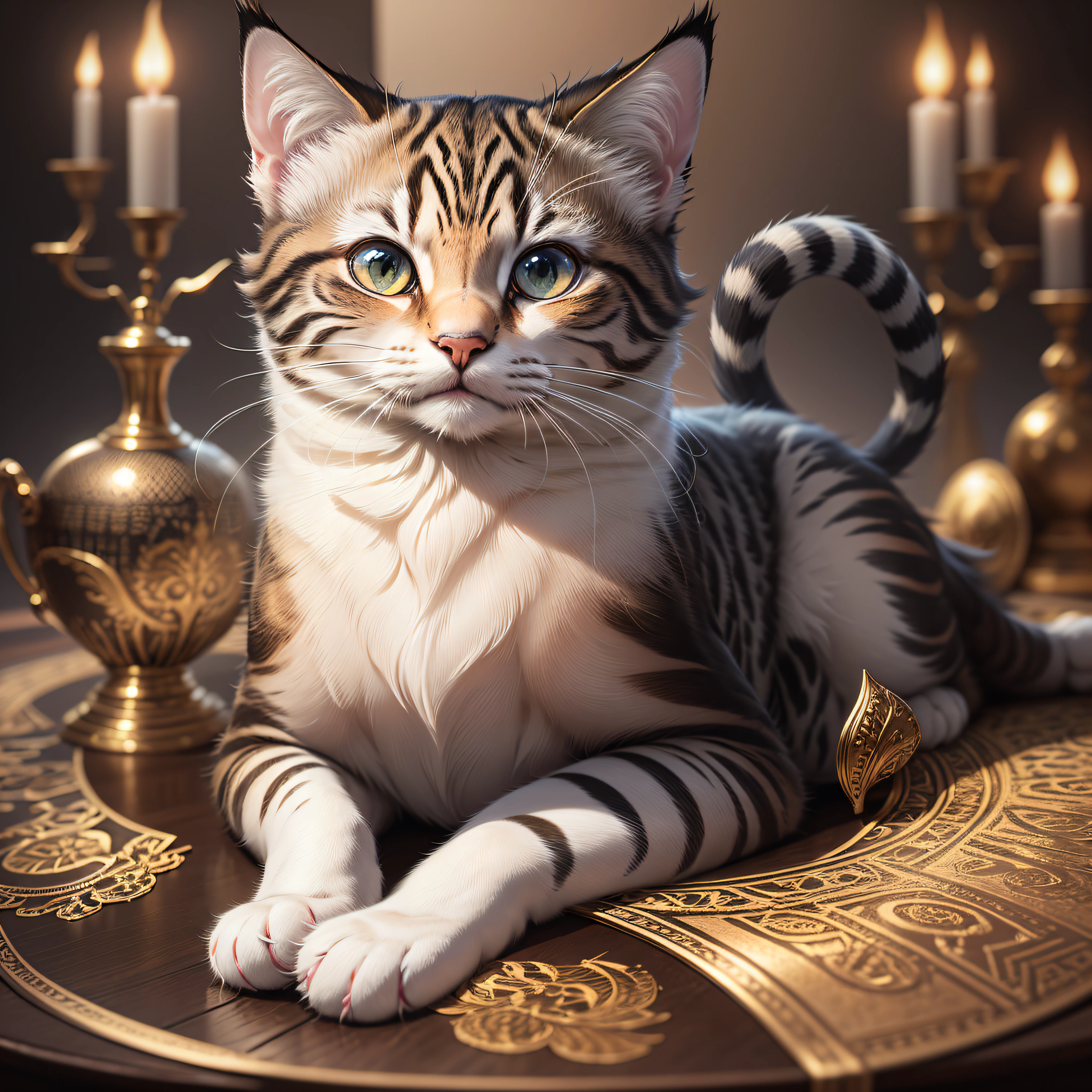 STICKER,"Feline Elegance": A beautifully detailed image of a graceful cat, showcasing its sleek fur, whiskers, and expressive eyes, with an air of elegance and poise, Surrealism, color field printing, high detail, UHD, 8k, anatomically correct, cinematic lighting 4d quality --auto --s2