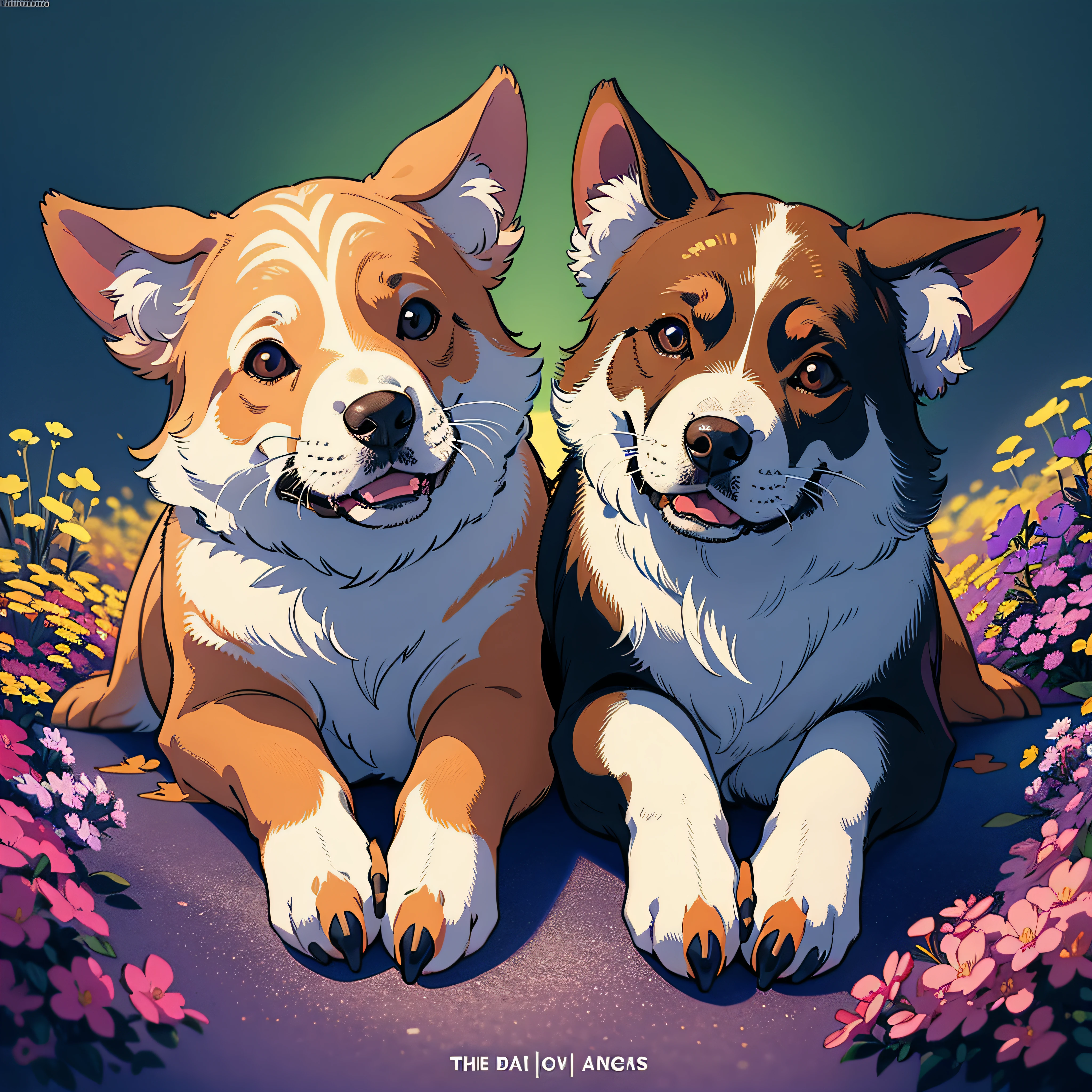 STICKER,"Best Buddies": A heartwarming illustration of 2 two dogs with their paws around each other, symbolizing the unbreakable bond between these two different yet inseparable companions, Surrealism, color field printing, high detail, UHD, 8k, anatomically correct, cinematic lighting 4d quality --auto --s2