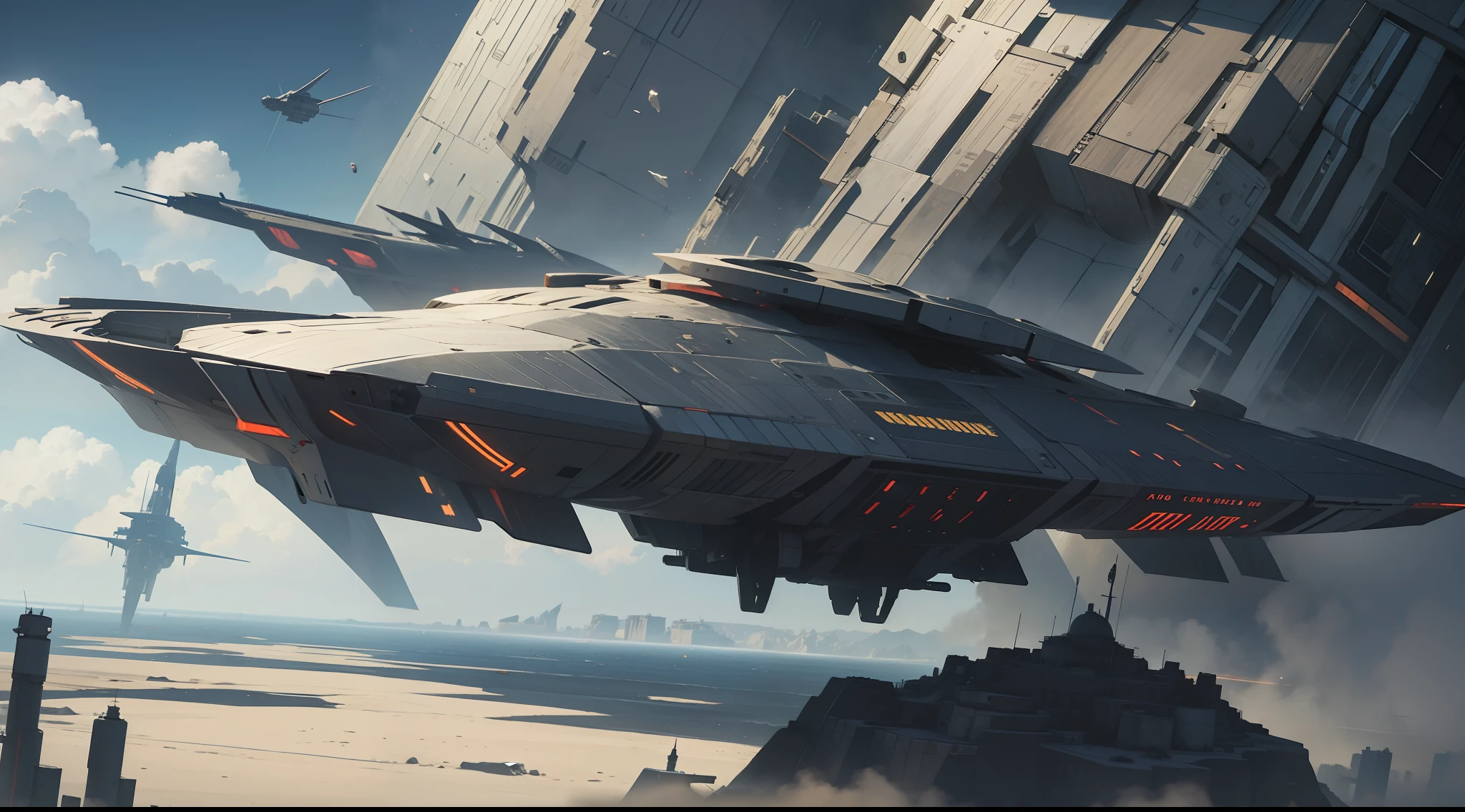 Banner of a frenzied battle of spaceships