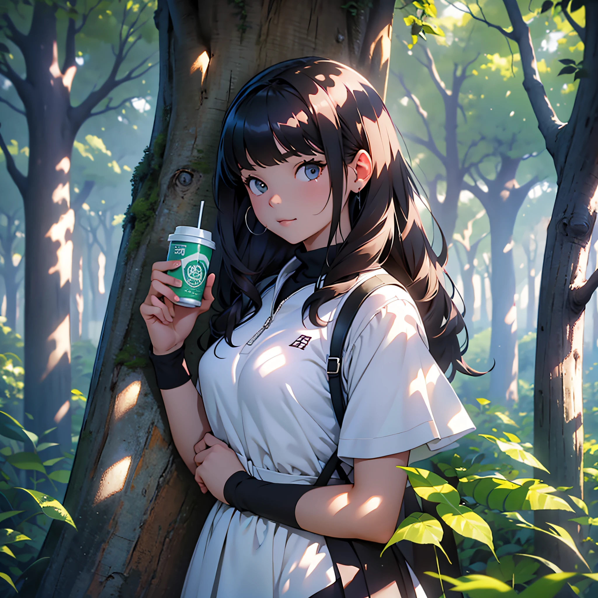 At noon, next to the big tree, shadow, a girl wearing JK --auto --s2