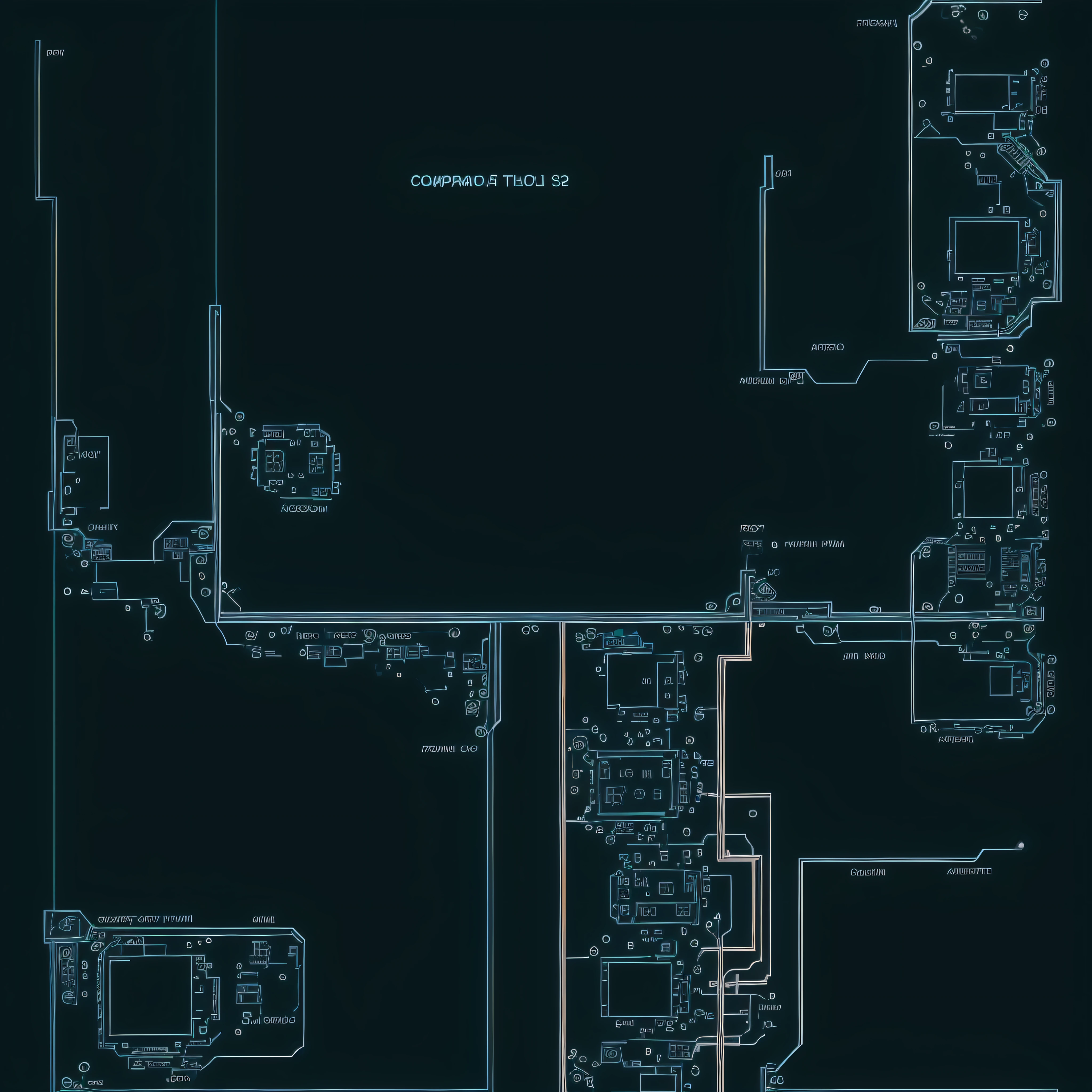 computer circuits forming the plan of a house with the names of the rooms and their footage in less prominence --auto --s2