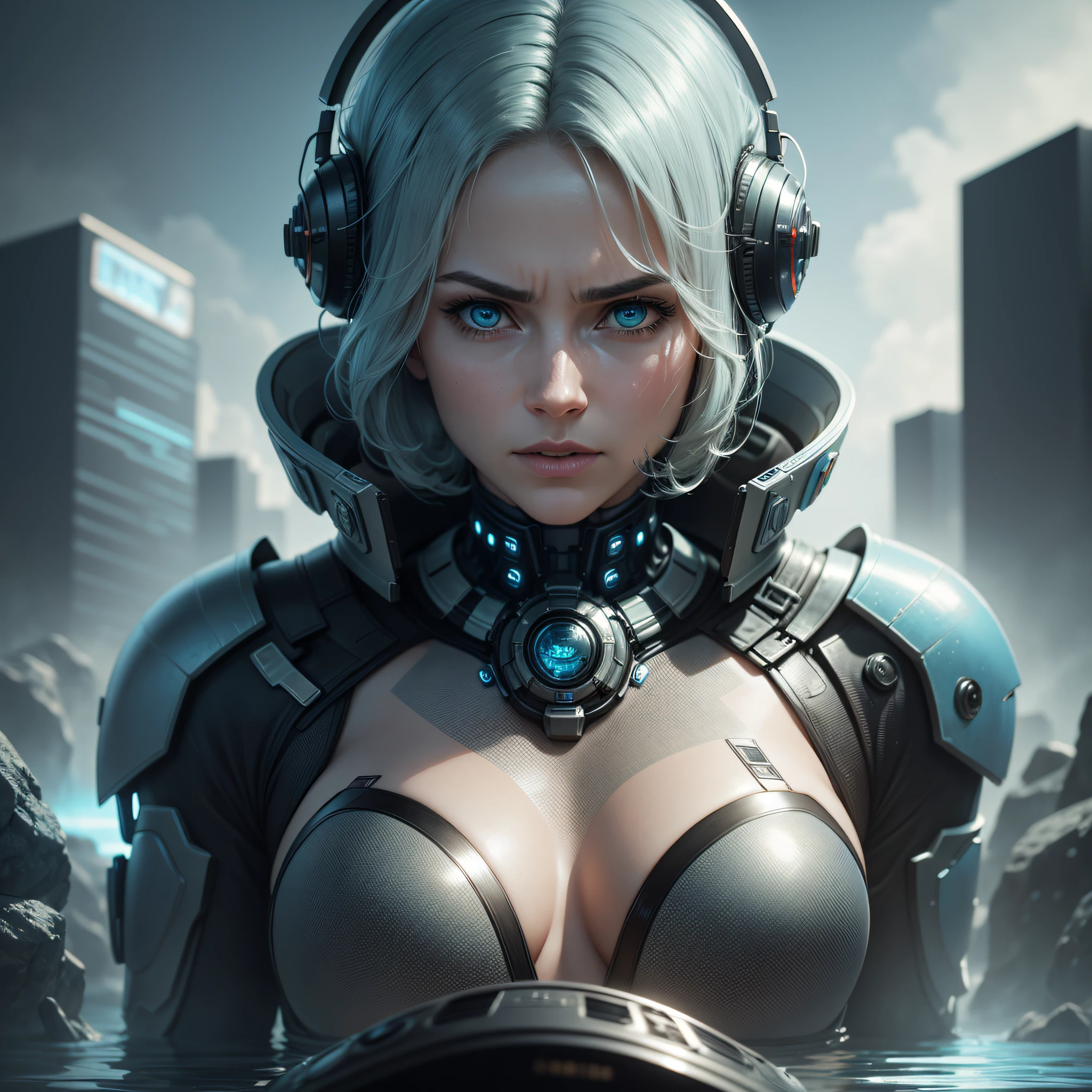 4k, realistic, very detail, scifi In an underwater futuristic city, a cybernetic detective investigates a series of murders that appear to have been committed by a supernatural being.