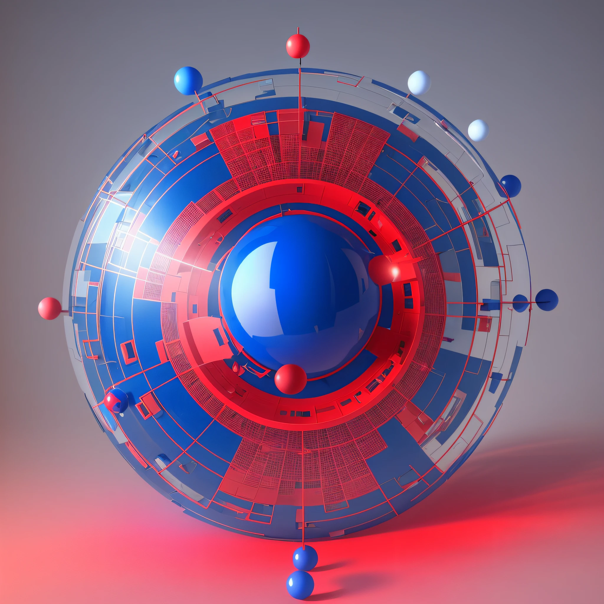 a blue sphere in the middle and several smaller red spheres around it 3d --auto --s2