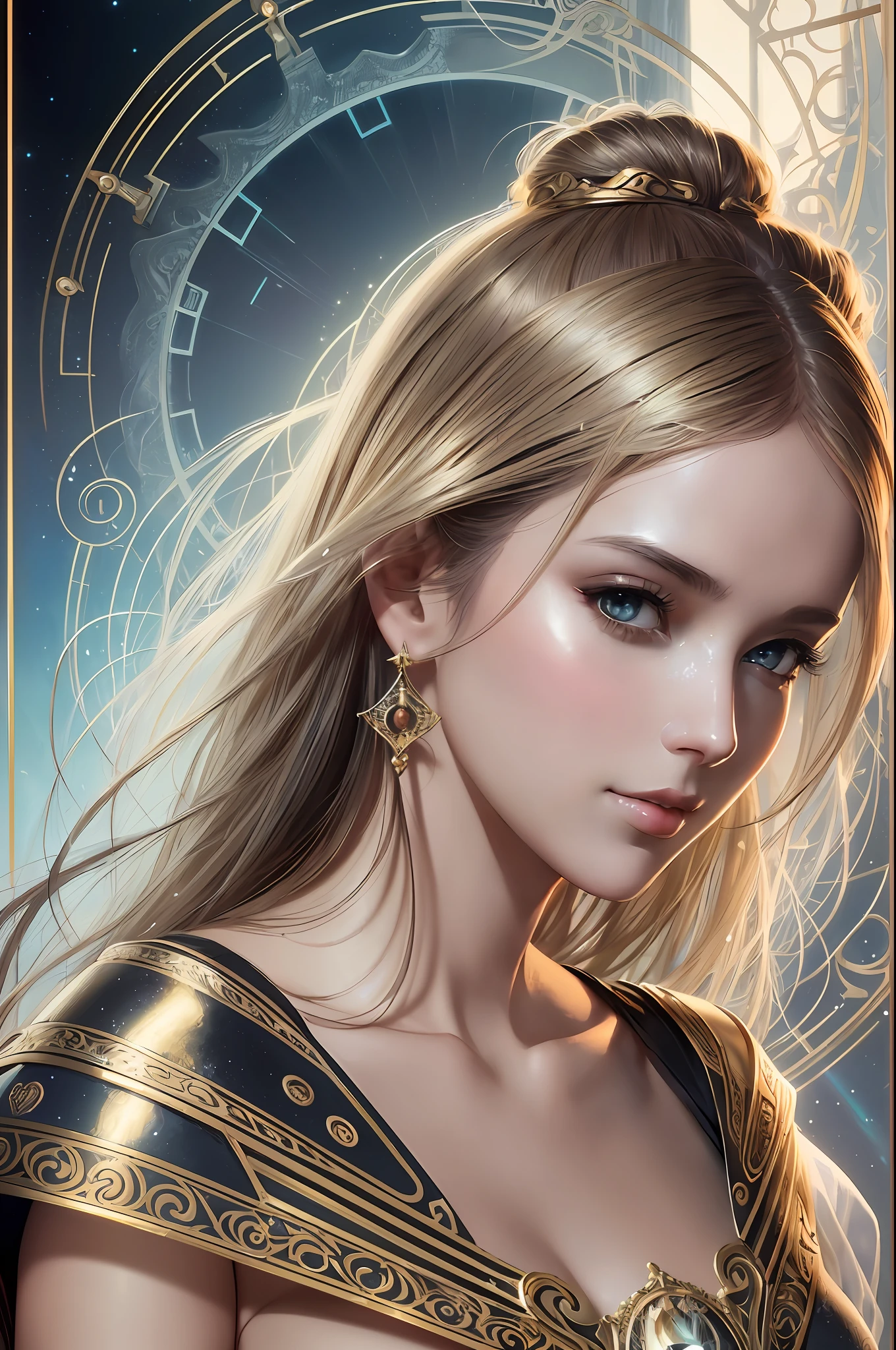 portrait of a woman, art by vladimir volegov, virgin, digital art 8k, jean-baptiste monge style, bright, beautiful, splash, sparkling, cute and charming, filigree, frame illumination, lights, extreme, magical, surreal, fantasy, digital art, wlop, artgerm and james jean, fantasy, intricate masterpiece art, sinister, matte movie poster, golden ratio, trending on cgsociety, intricate, epic, trending on artstation, from artgerm, H. R. Giger and Beksinsky, highly detailed, vivid, cinematic rendering of characters, ultra-high quality model