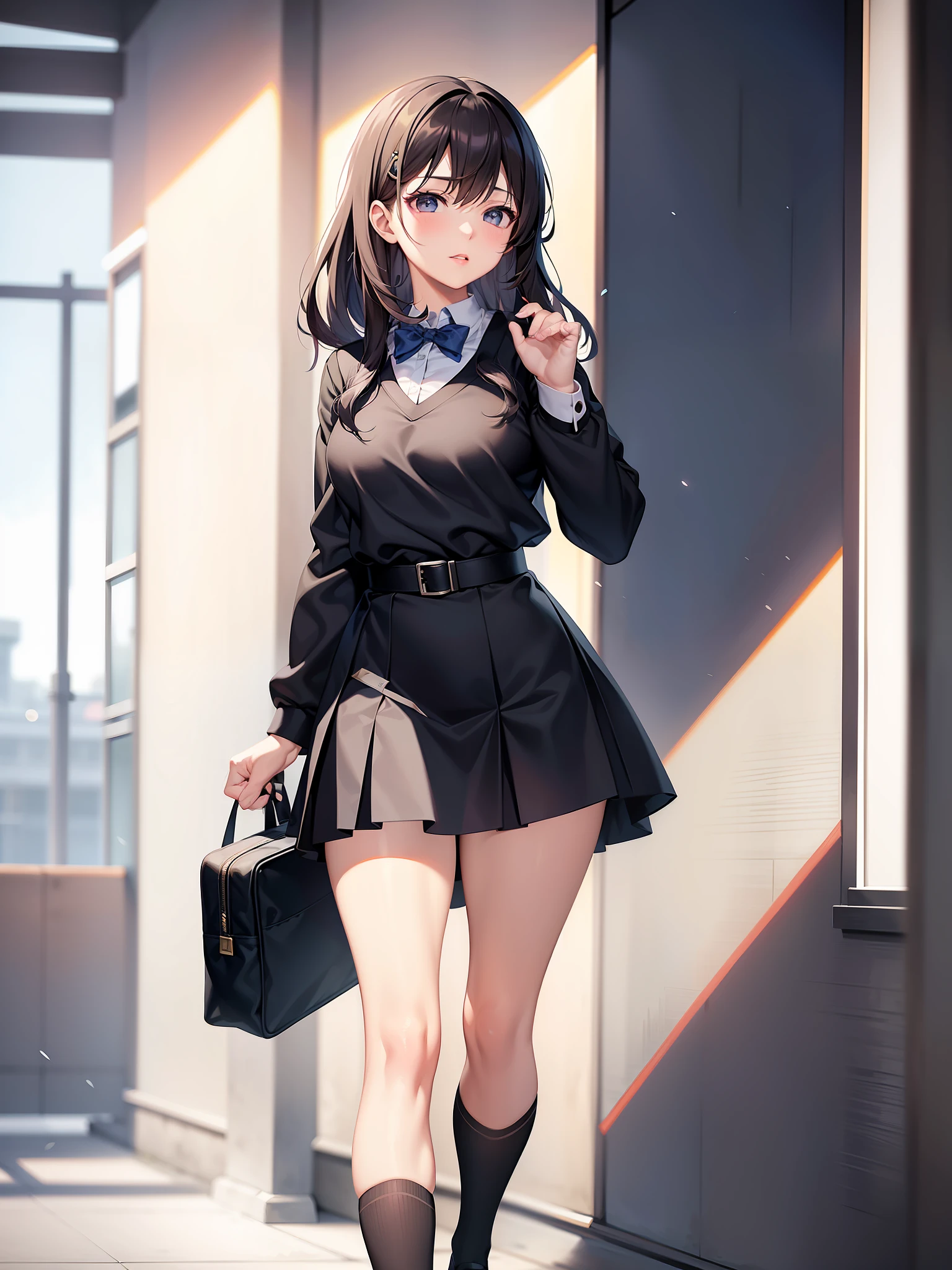 anime girl in a school uniform holding a purse and posing, anime girl wearing a black dress, anime moe artstyle, anime full body illustration, girl wearing uniform, realistic schoolgirl, a hyperrealistic schoolgirl, jk uniform, kantai collection style, hyperrealistic schoolgirl, yandere. tall, school girl, magical school student uniform, single character full body