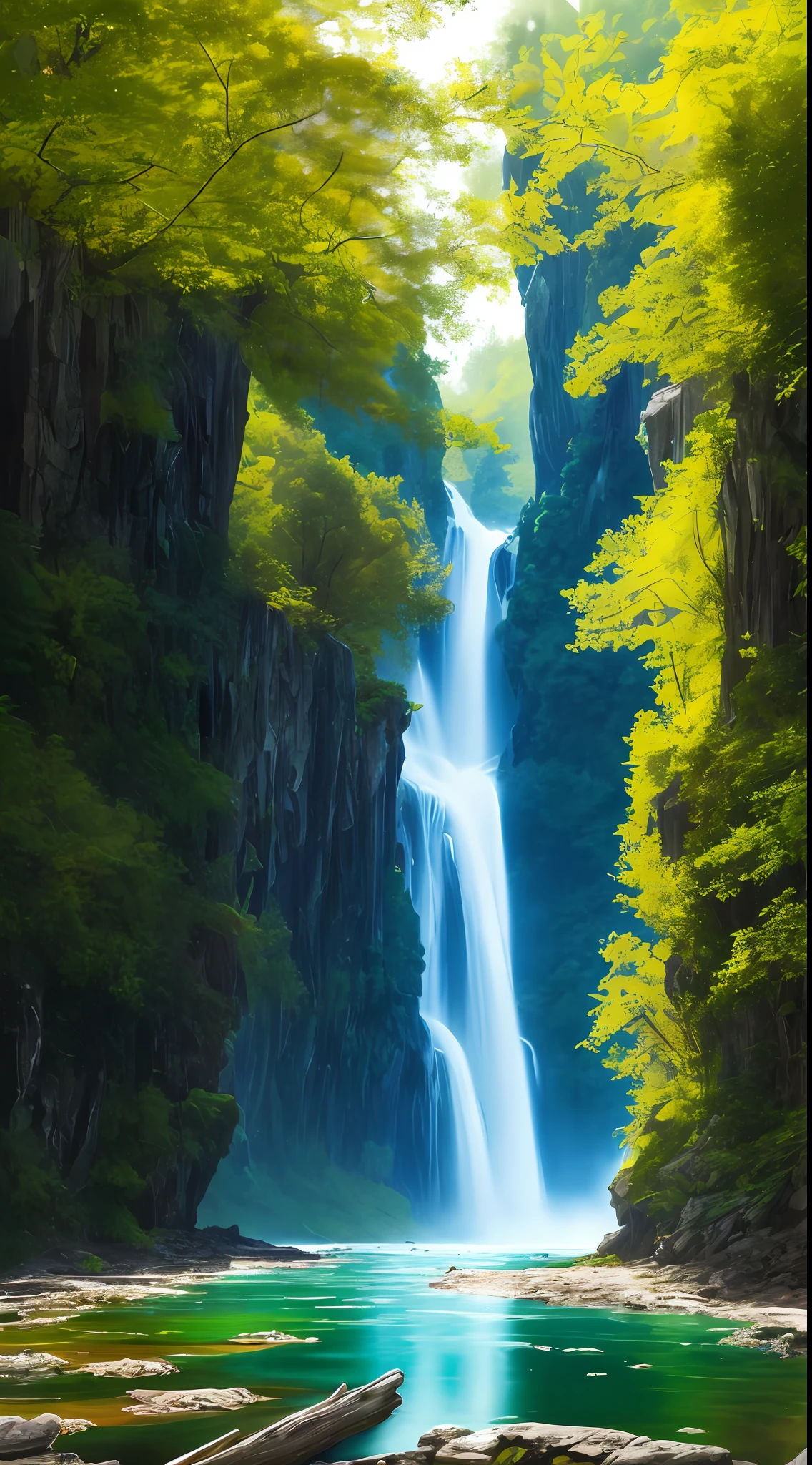 Analog style,ChromaV5,nvinkpunk,(extremely detailed CG unity 8k wallpaper),An image of a majestic river, trees on the sides, tiny waterfall, intense fog ,award winning photography, Chromatic Aberration, Detailed , HDR, Bloom, style by Monet, Pissarro, and Sisley ,trending on ArtStation, trending on CGSociety, art by midjourney