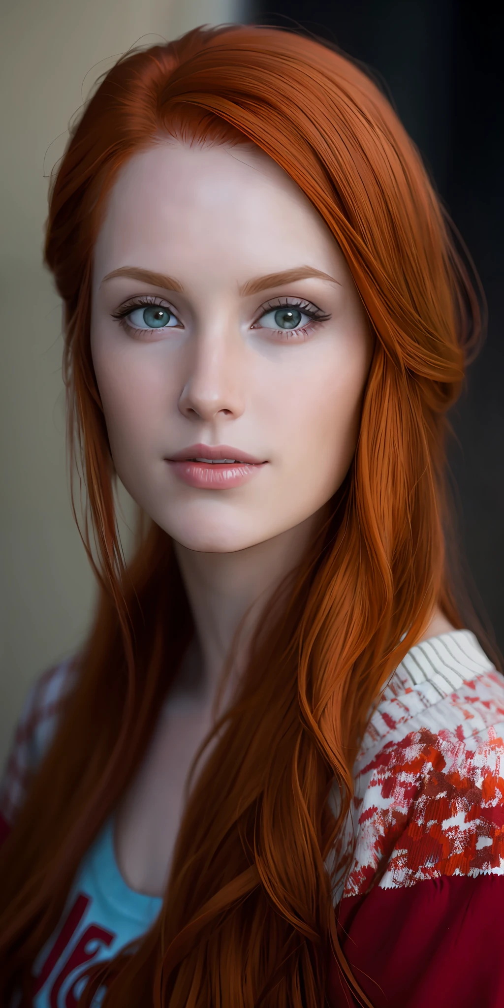 a close up of a woman with red hair and a sweater, a redheaded young woman, cinematic headshot portrait, redhead woman, red haired young woman, 50mm portrait, closeup headshot portrait, portrait of a red haired girl, 7 0 mm portrait, 60mm portrait, headshot portrait, beautiful redhead woman, headshot profile picture, red head
