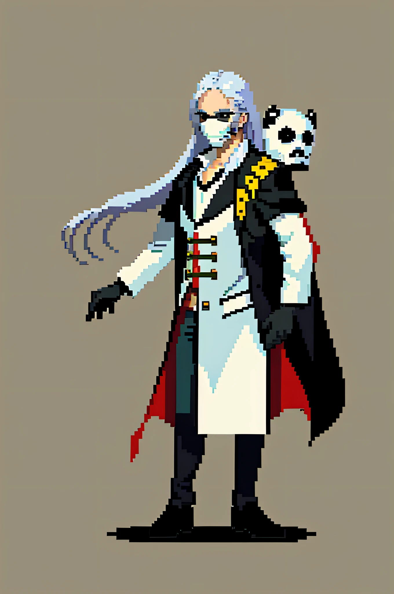 1 man, full body, man, man, wearing a mask, silver hair, long hair - best quality), (masterpiece), pixel, pixel art, full body, solo, cowboy shot ,