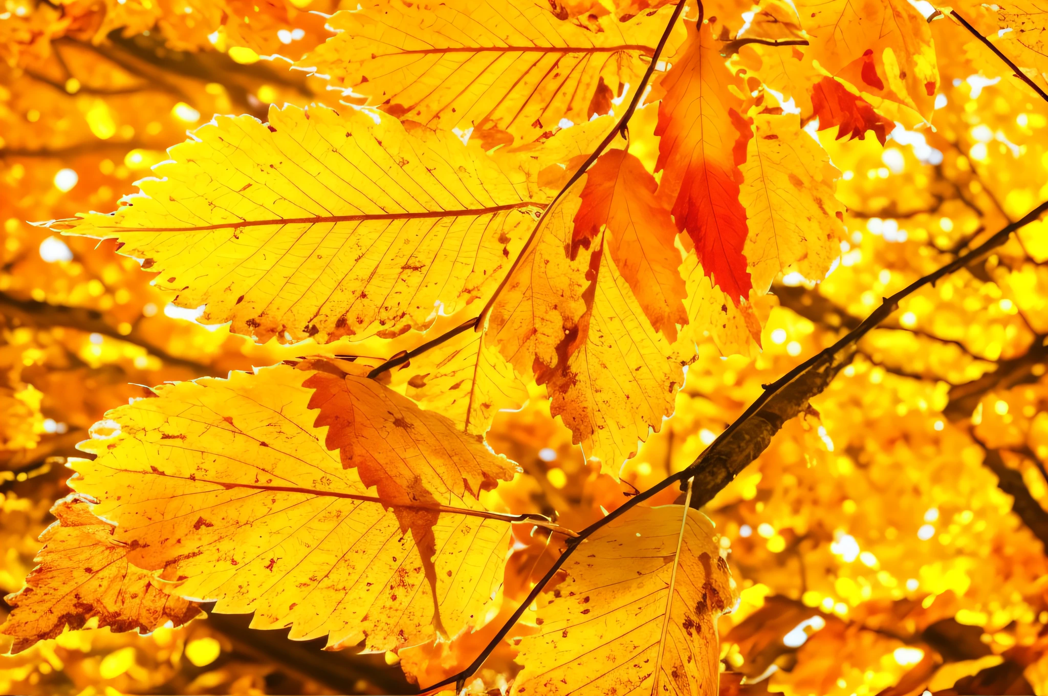 a close up of a tree with yellow leaves in the fall, golden leaves, autumn leaves background, backlight leaves, color leaves, colorful leaves, autumn leaves, orange and brown leaves for hair, golden autumn, red orange and yellow leaves, gold leaves, glowing leaves, fall leaves, leaves on branches, leaves in foreground, fall foliage, autum, vibrant foliage