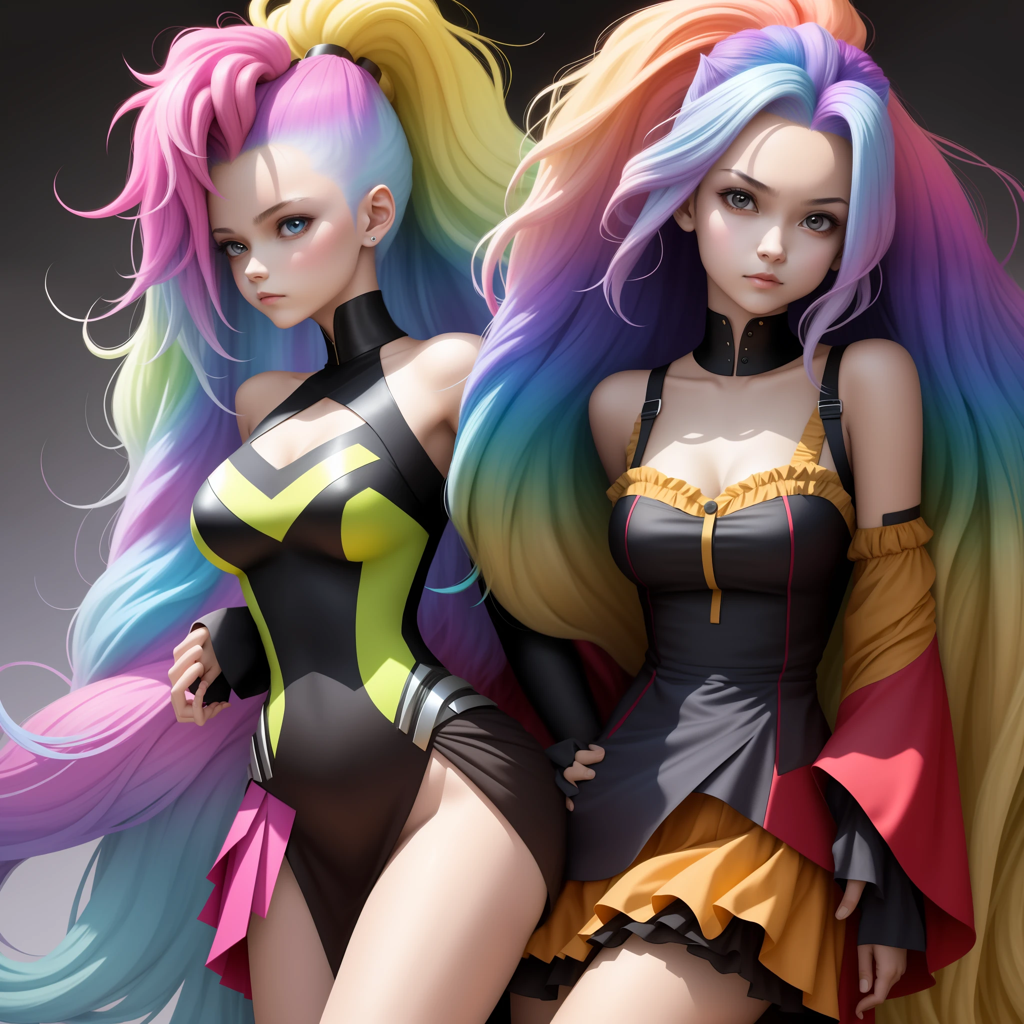 A girl with hair forming into a multicolour fusion