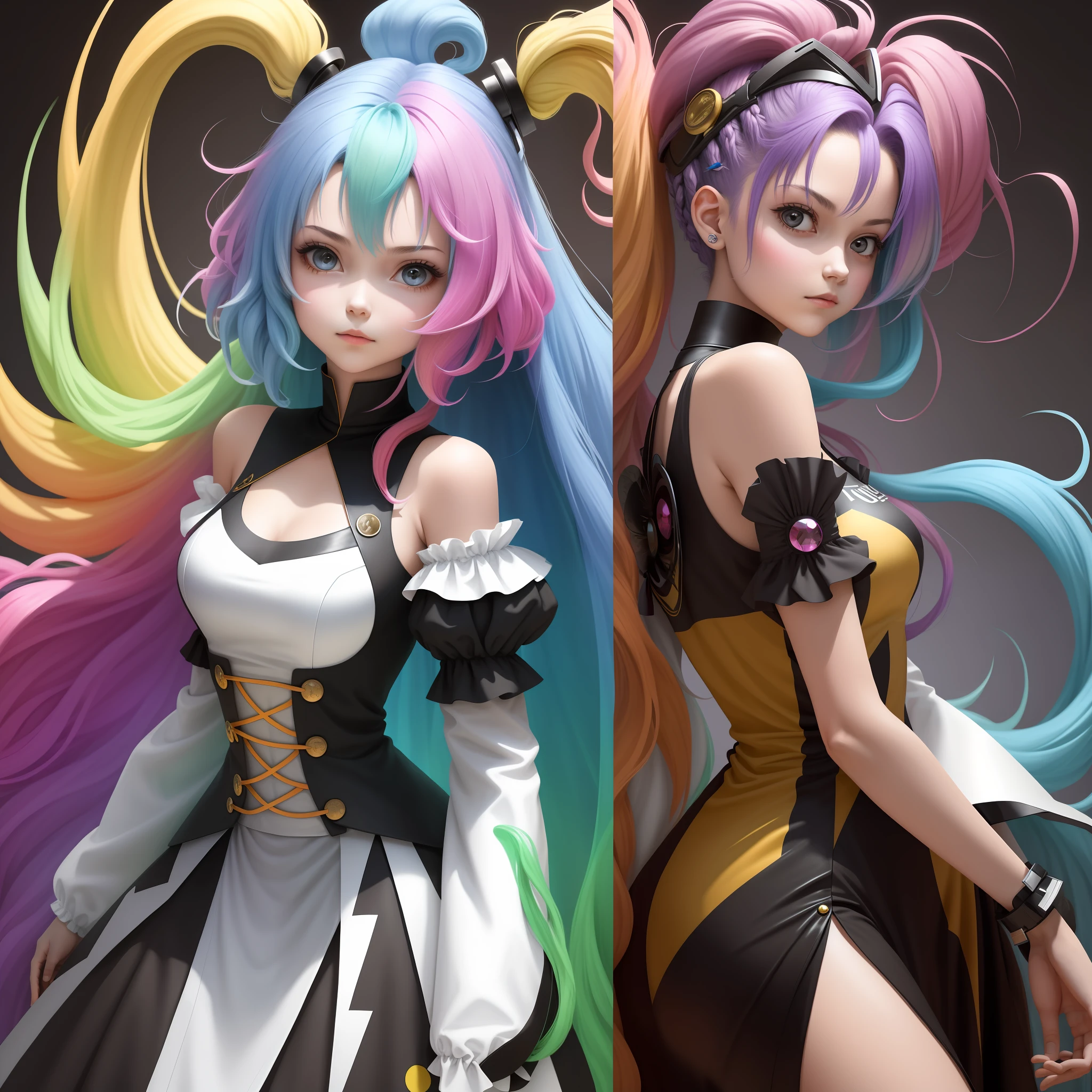 A girl with hair forming into a multicolour fusion