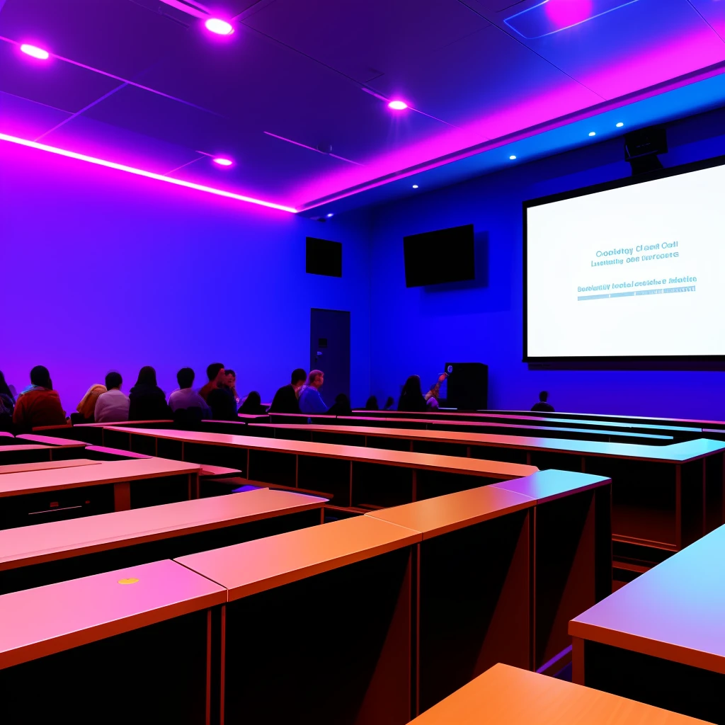 An exciting experience with many people in a realistic lecture with colored lights