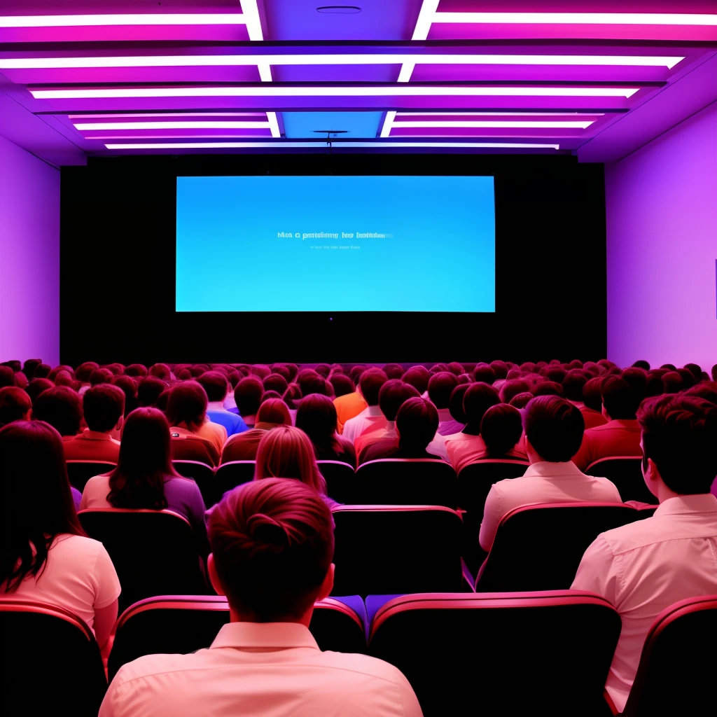 An exciting experience with many people in a realistic lecture with colored lights