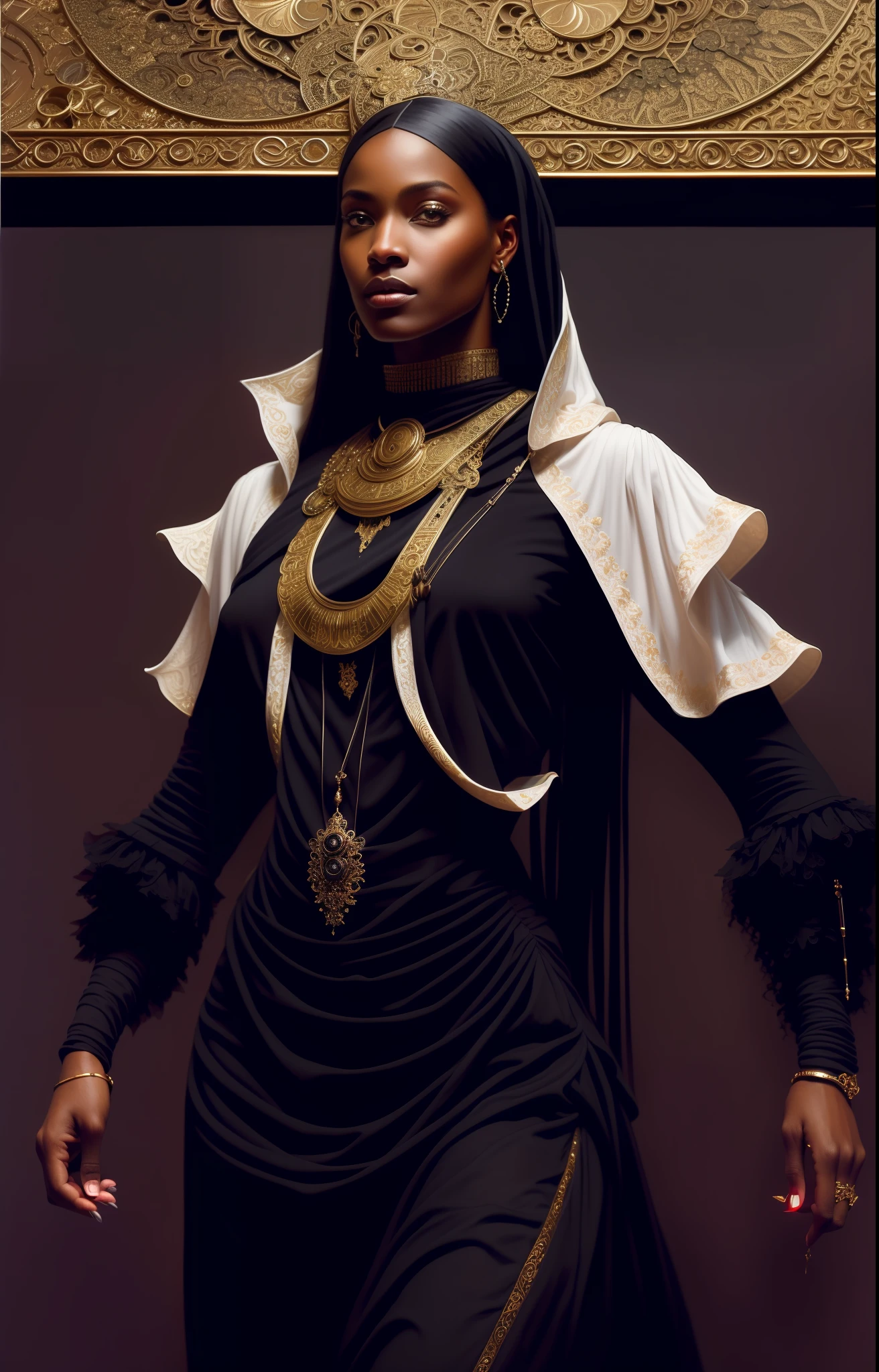 (BLACK female by Donato Giancola, Bloodbourne style): extremely highly detailed gorgeous face, glowing, ultra high definition, 8k, unreal engine 5, unity, ultra sharp focus, DSLR, glamorous, glimmer, brush strokes, smooth, intricate artwork masterpiece, golden ratio, epic, trending on cgsociety, cinematic character render, ultra high quality model photorealistic, intricate insany details, oil on canvas.