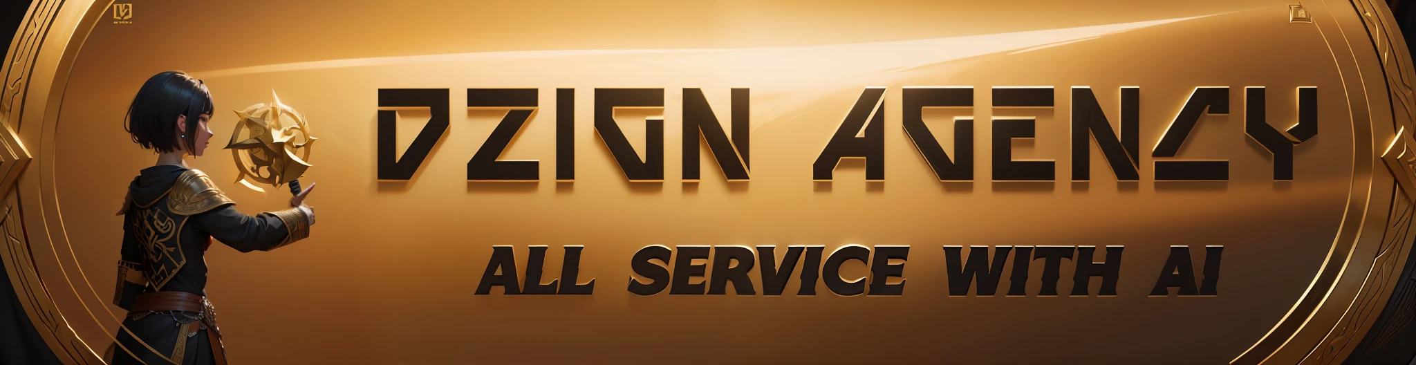 Uma Logo, um close up de um texto dourado que lê Dzign Agency, Fanfare, Vibrant Fan Art, Official Fan Art, Fan Art, Fantasycore, Fanart, Faeornran, FanArt Best ArtStation, McFarlane, Octane Unreal Engine 5, Fan Favorite, Metal Font, Avatar Image, Furraffinity, Fantasy Mmo, DND Fantsay Art, Fighting Fantasy Army, metal liquido, metal brilhante dourado, 8k --auto --s2