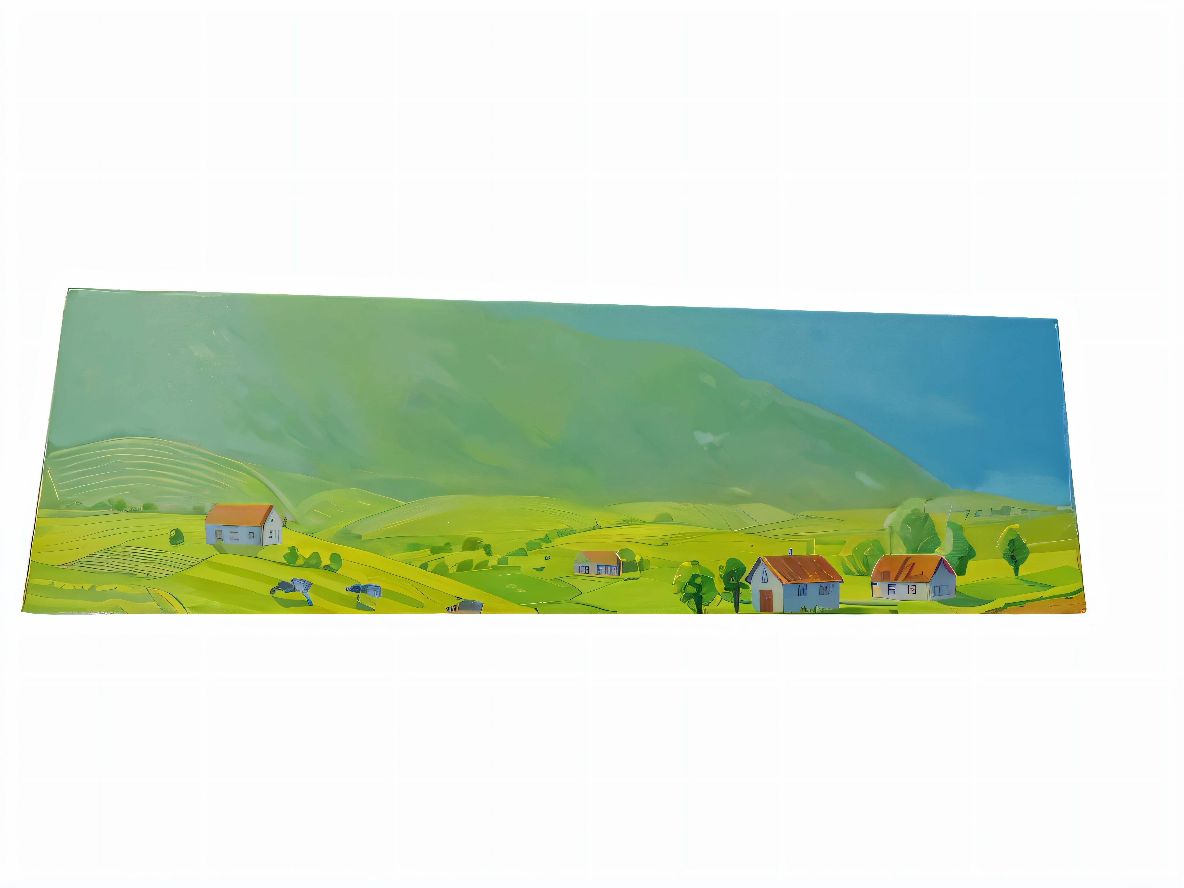 Farm painting with mountain background, distant village landscape, cows grazing on the steppe, distant village background, gouache matte painting, detailed landscape - width 672, countryside, by Ernő Tibor, rural landscape, Bohumil Kubista, rural city scene, by Rainer Hosch, rural landscape, by János Kass, painted by Ulrich Leman --auto --s2