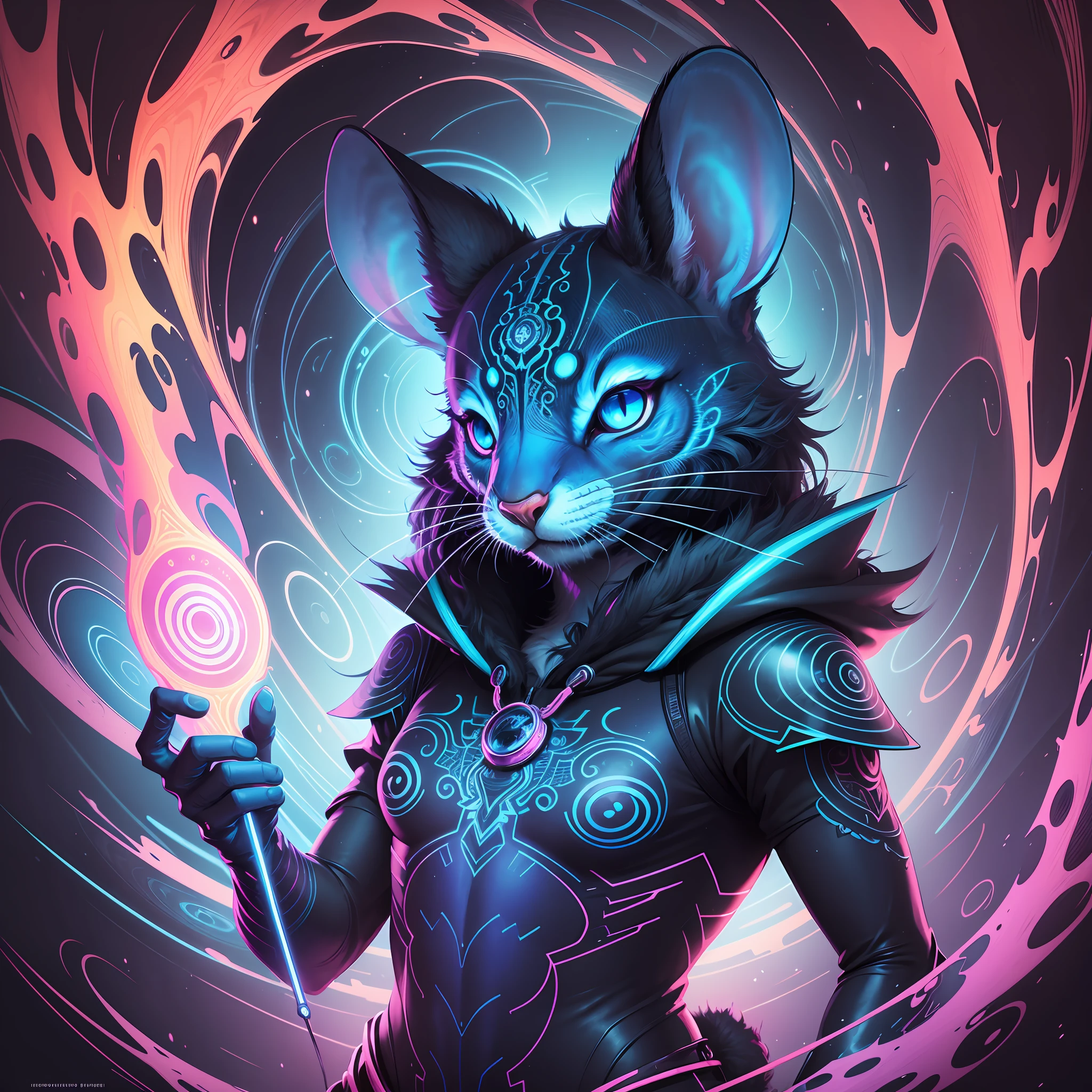 Hypnotic illustration of { Anthromorphic Blue Scaled mouse }, hypnotic psychedelic art by Dan Mumford, pop surrealism, dark glow neon paint, mystical, Behance --auto --s2