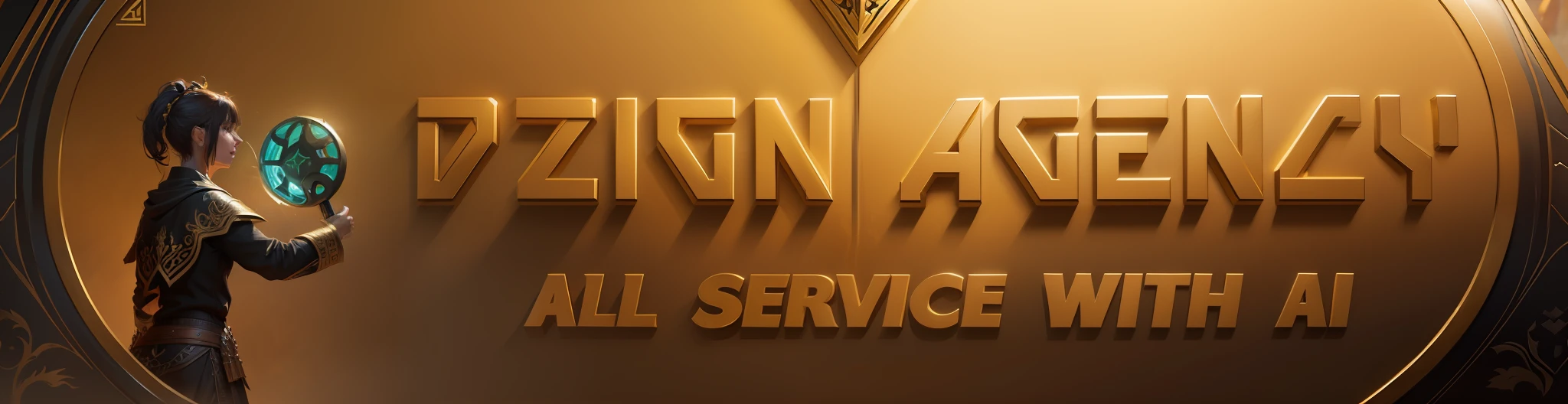 Uma Logo, um close up de um texto dourado que lê Dzign Agency, Fanfare, Vibrant Fan Art, Official Fan Art, Fan Art, Fantasycore, Fanart, Faeornran, FanArt Best ArtStation, McFarlane, Octane Unreal Engine 5, Fan Favorite, Metal Font, Avatar Image, Furraffinity, Fantasy Mmo, DND Fantsay Art, Fighting Fantasy Army, metal liquido, metal brilhante dourado, 8k --auto --s2