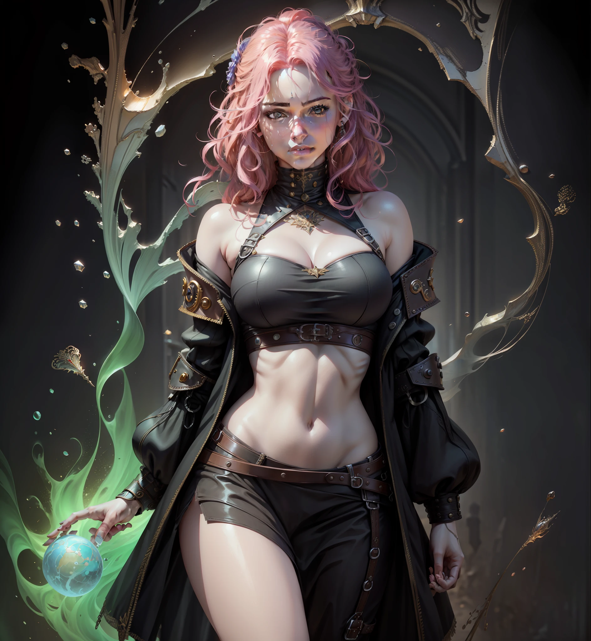 ((Masterpiece)) , pink hair by Anastasiya dobrovolskaya, donato giancola, karol bak, tom bagshaw, face by artgerm and edmund leighton, background by james jean and noah bradley, majestic, volumetric lighting, photorealistic, Octane render, unreal engine 5, third rule, golden ratio, (highly detailed skin: 1.2), 16k uhd, hdr, dslr, high quality, film grain, Fujifilm XT3