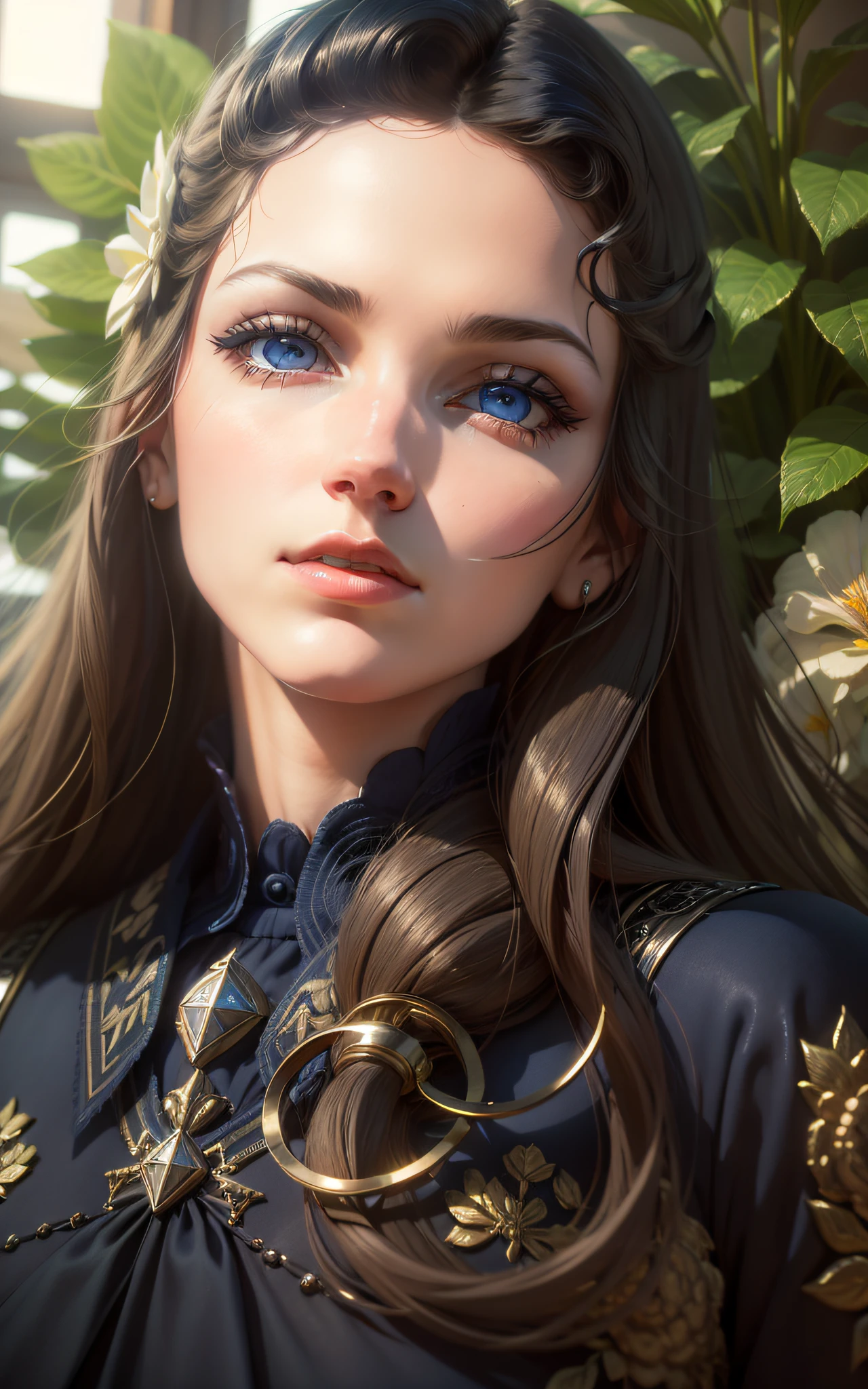 Art Deco, high detail, social realism, reflective light, flower, super detail, high detail, high quality, 16k -- navy blue eyes - cinematic lighting, chromatic aberration, god rays, reflection light, reflection light, super detail, high quality --auto --s2