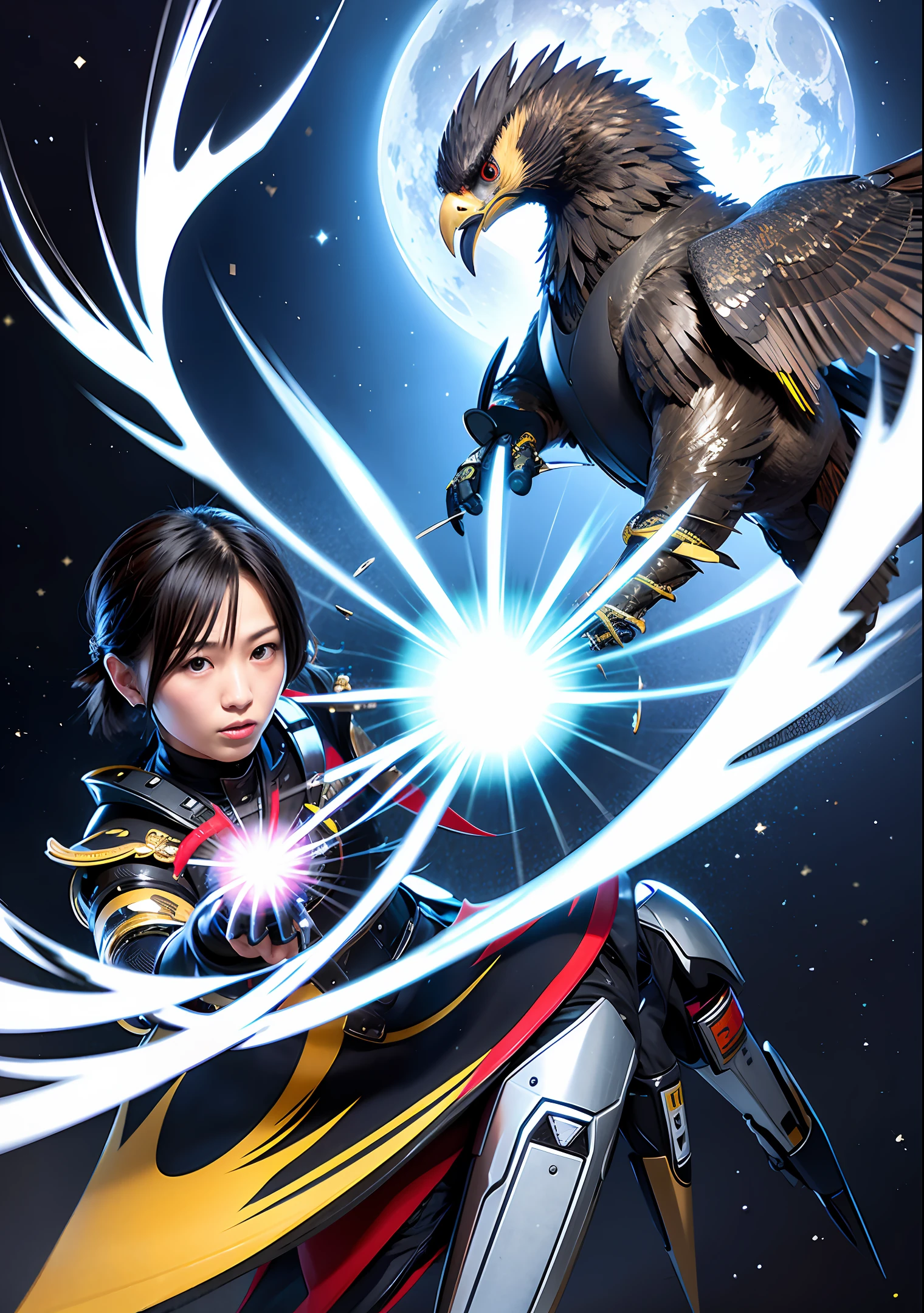 Japanese with technological hawk armor and with powers of creation