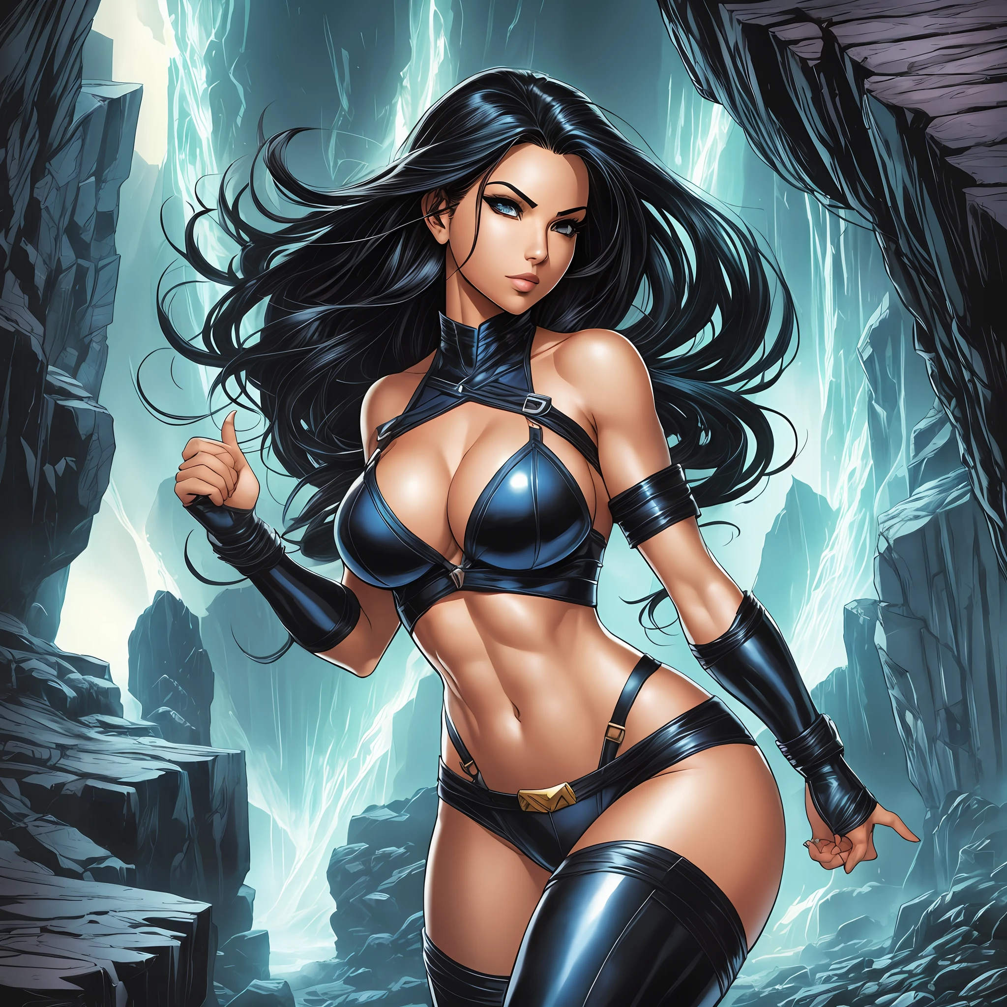 Sexy full body woman, comic book style, jim lee style, comic book dash, detailed, black hair, detailed eyes, primitive look, cave age look, sexy, comic book dash, comic book --auto --s2