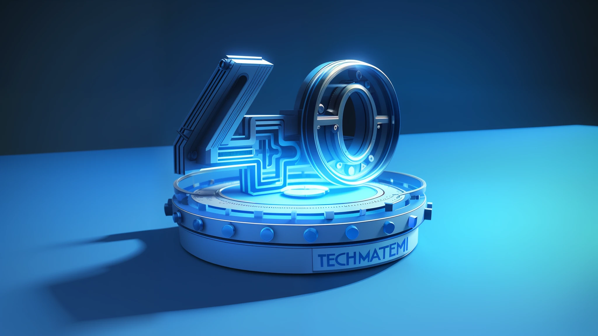 Masterpiece, high quality, (best quality: 1.2), bright, sharp focal length, blue and white logo close-up on blue background, glass texture, glass, fine details, 4 0 years, mechanical structure, cyberpunk, tech background, rendering art, mechanical, industrial, equipment, super detail, extreme detail, mechanical structure, perfect light and shadow, studio lighting, cinema 4 D film, 3 D illustration, cinema 4 D art, mechanical features, 3d illustration, 3 d illustration, C 4 D style, cinema 4d movie, cinema 4d, cinema 4d, Cinema 4D