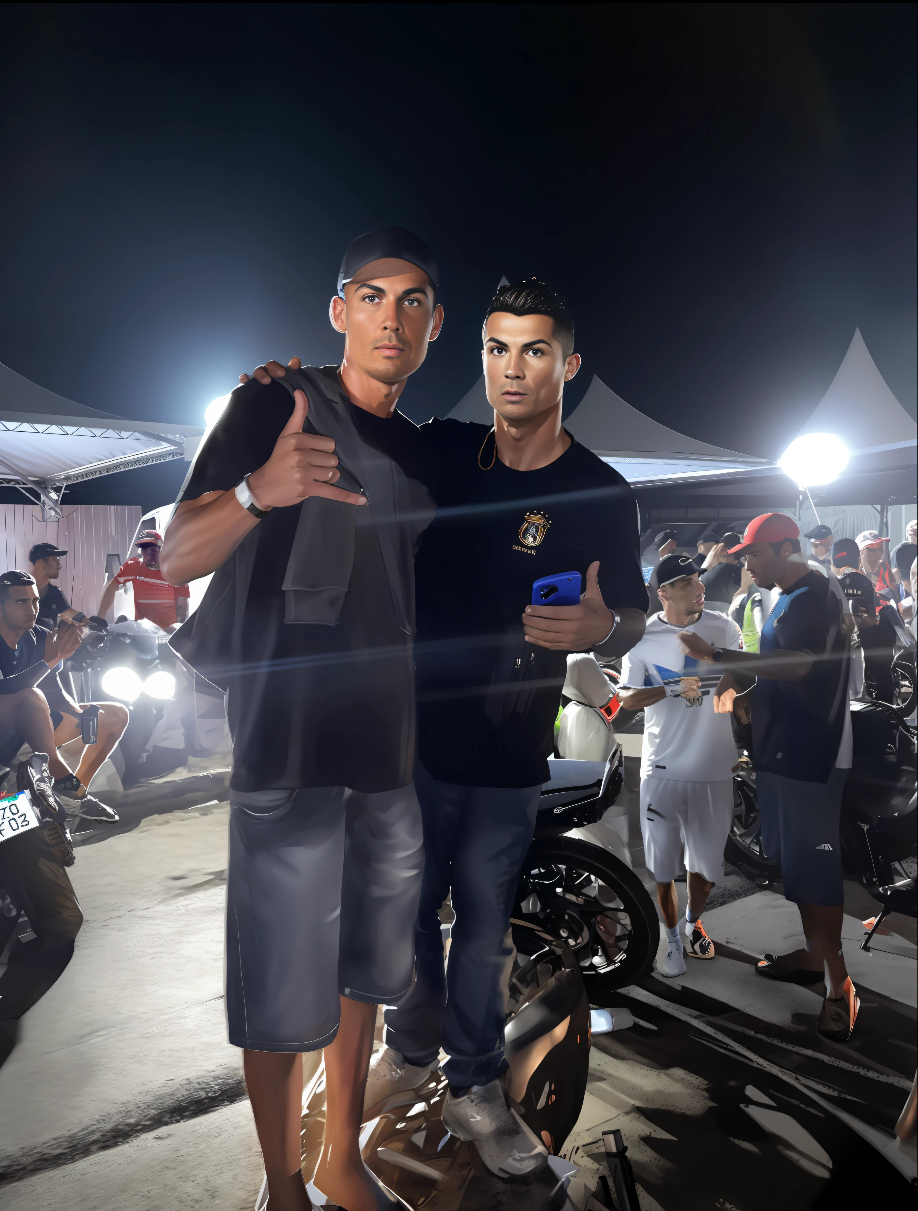 (Masterpiece, ultra-detailed, best quality) Cristiano Ronaldo player in an ultra realistic portrait, with a resolution of 8k and looking directly at the front camera.