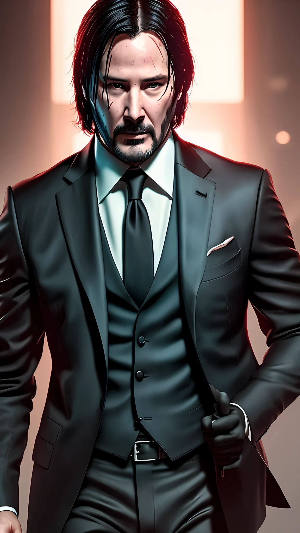 John wick, looking at the camera, black suit and tie, holding a gun, photography, soft lighting, soft details, octane, artstation trend, ultra high detail, ultra realistic, cinematic, 16k