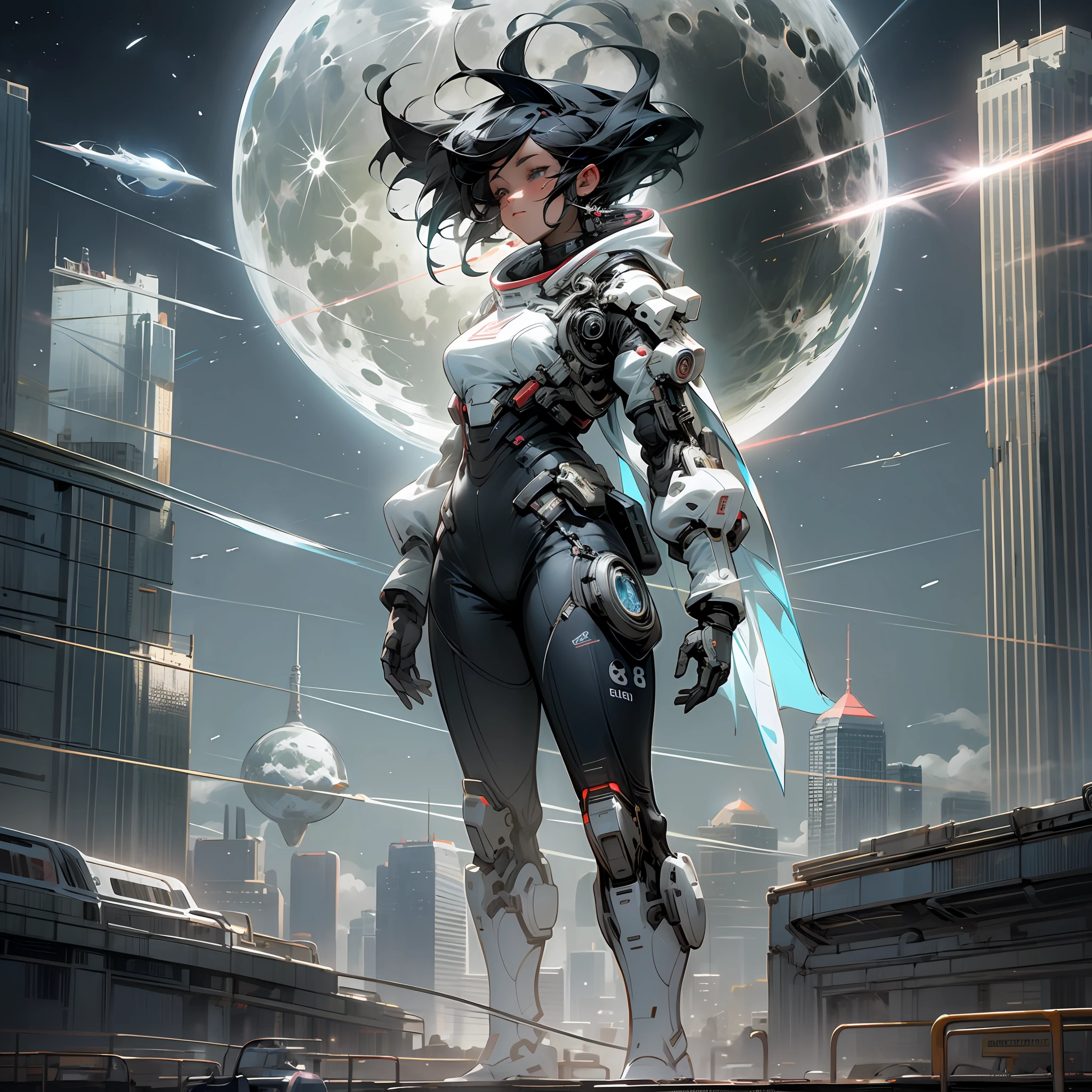 black hair, space, moon, city, woman, Mart, spatial expansion, sci-fi, Surrealism, 8k, super detail --auto --s2