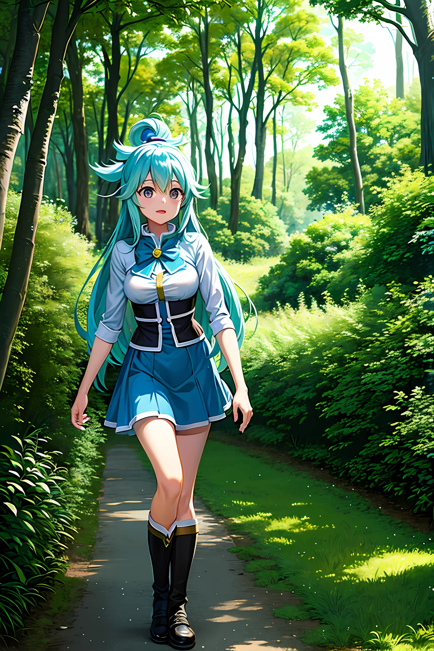 Konosuba wallpaper Aqua strolling in the forest alone